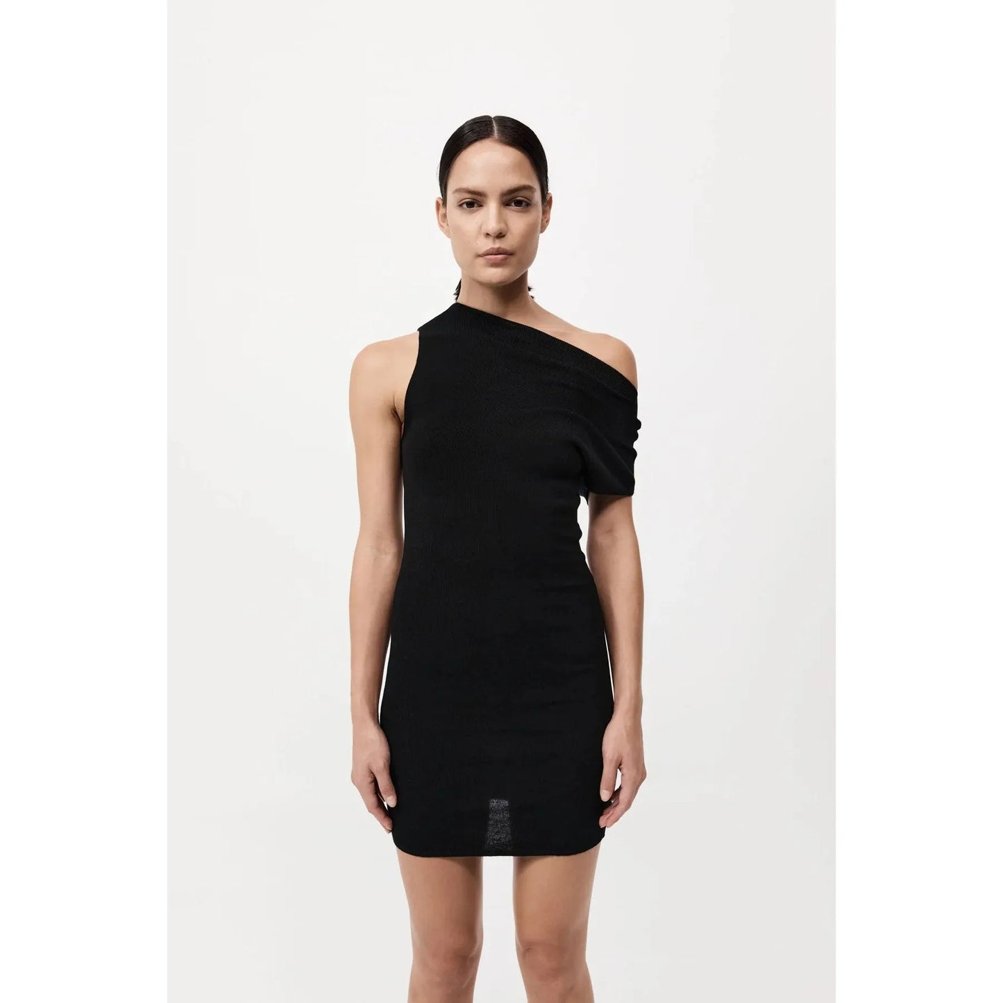 ASYMMETRIC KNIT MINI DRESS