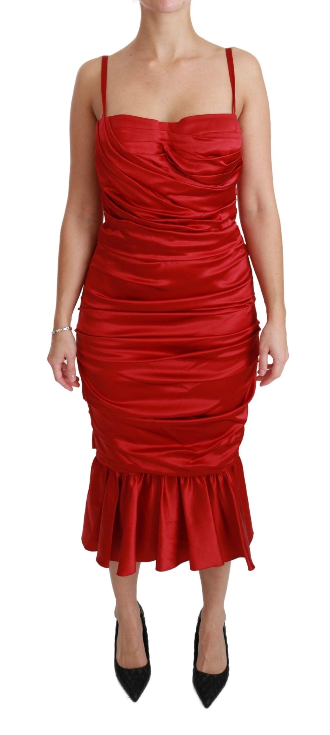 Dolce & Gabbana Exquisite Red Silk Fit and Flare Midi Dress