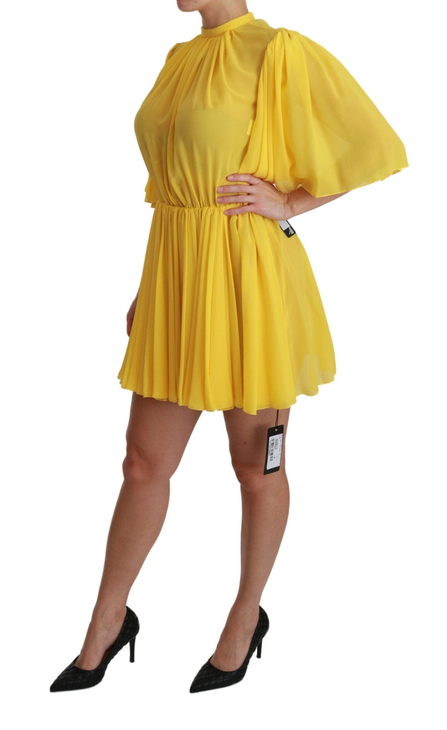 Dolce & Gabbana Silk Pleated A-line Mini Dress in Sunshine Yellow