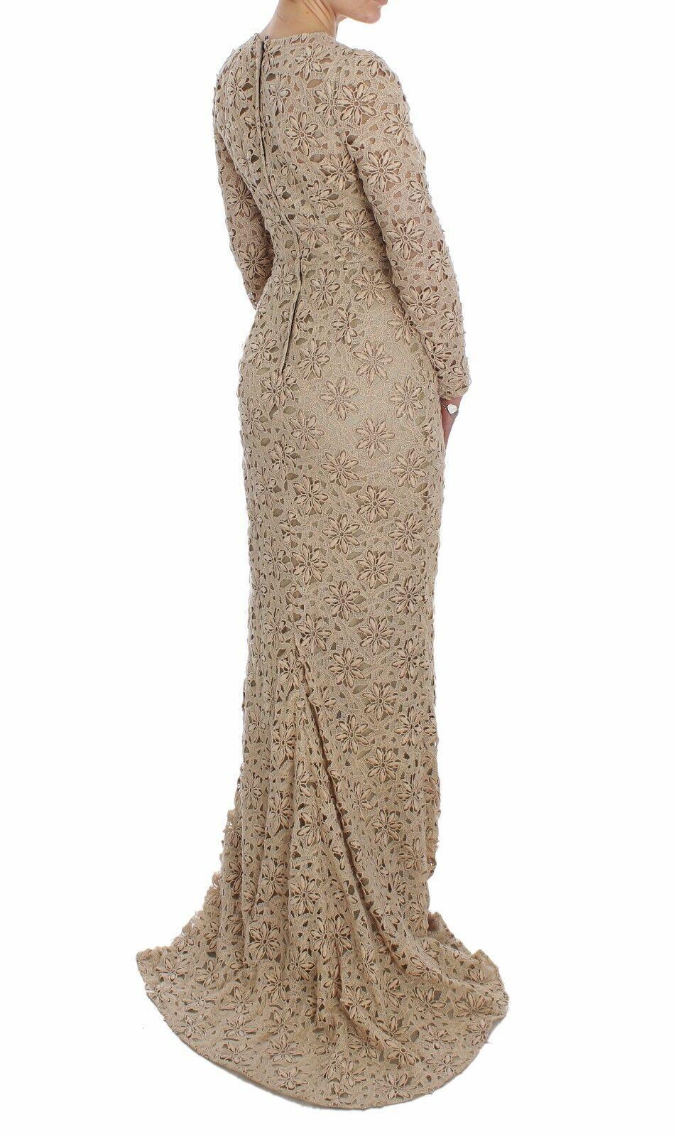 Dolce & Gabbana Beige Floral Lace Long Sleeve Maxi Dress