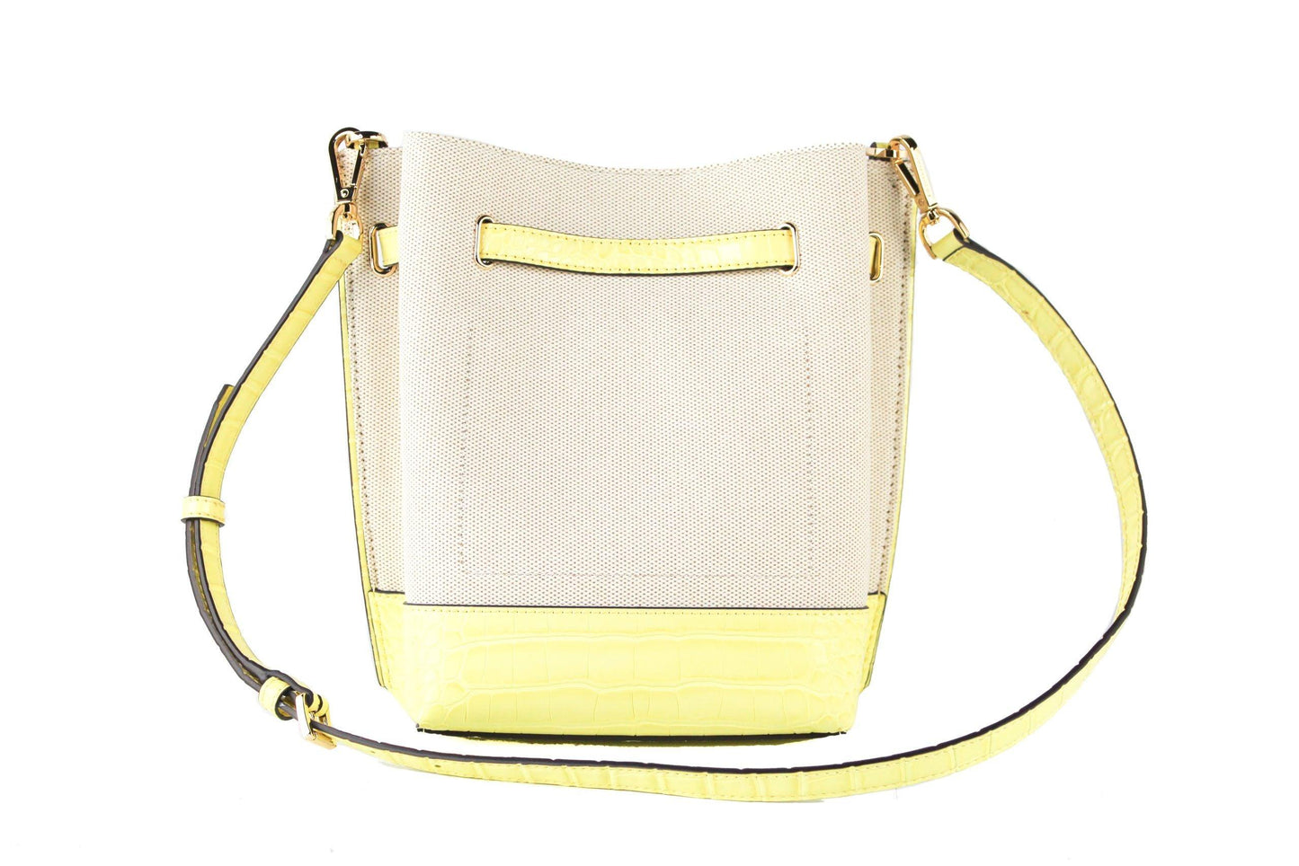 Michael Kors Emilia Small Canvas Snakeskin Print Leather Bucket Bag Messenger Crossbody Handbag(Buttercup)