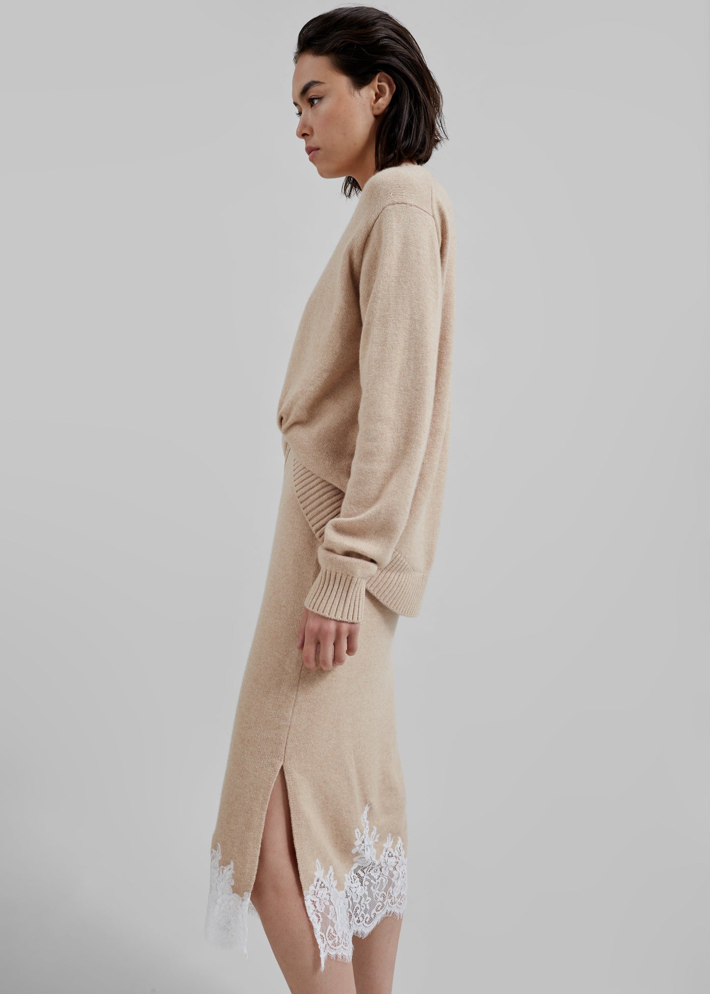 3.1 Philip Lim Long Sleeve Draped Knit Dress - Beige