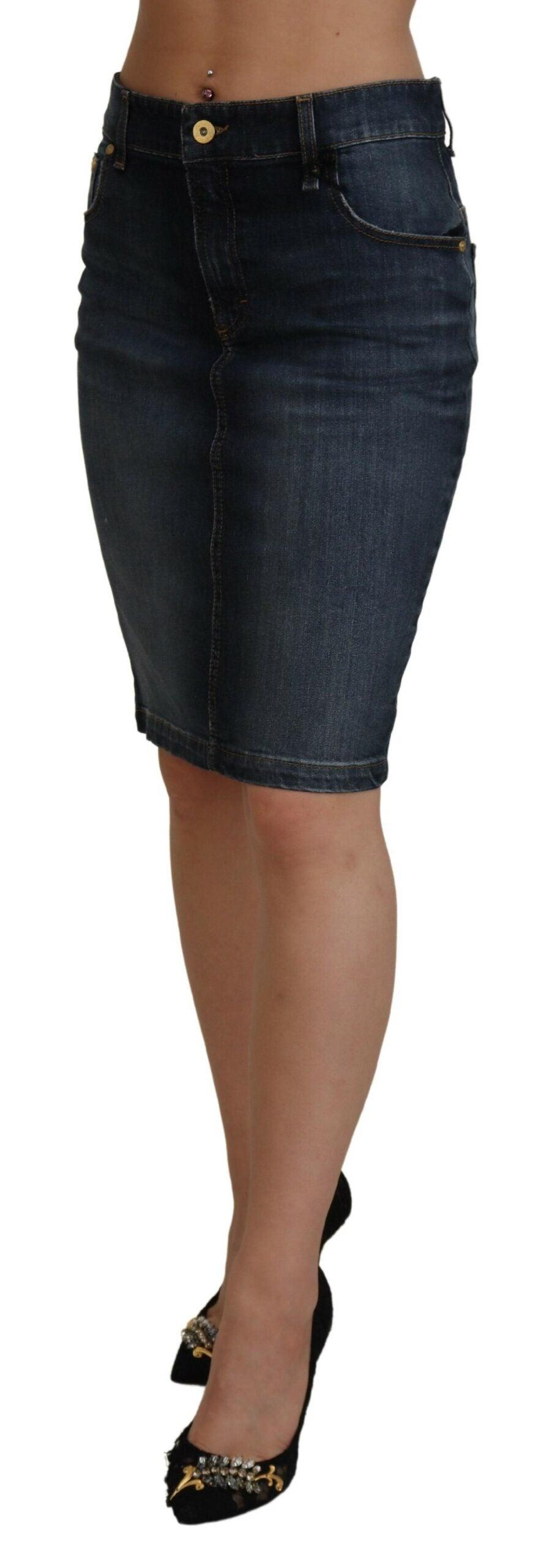 Fiorucci Chic Mid Waist Dark Blue Denim Skirt