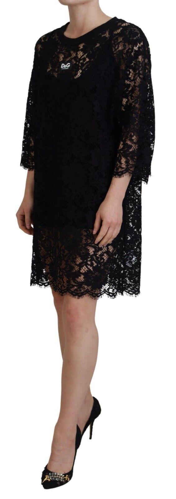 Dolce & Gabbana Elegant Black Floral Lace Shift Dress