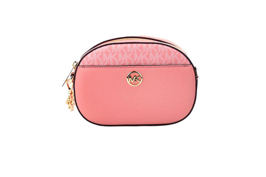 Michael Kors Jet Set Glam Tea Rose Leather Oval Crossbody Handbag Purse