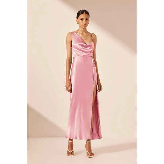 DRAPED SIDE SPLIT MIDI DRESS