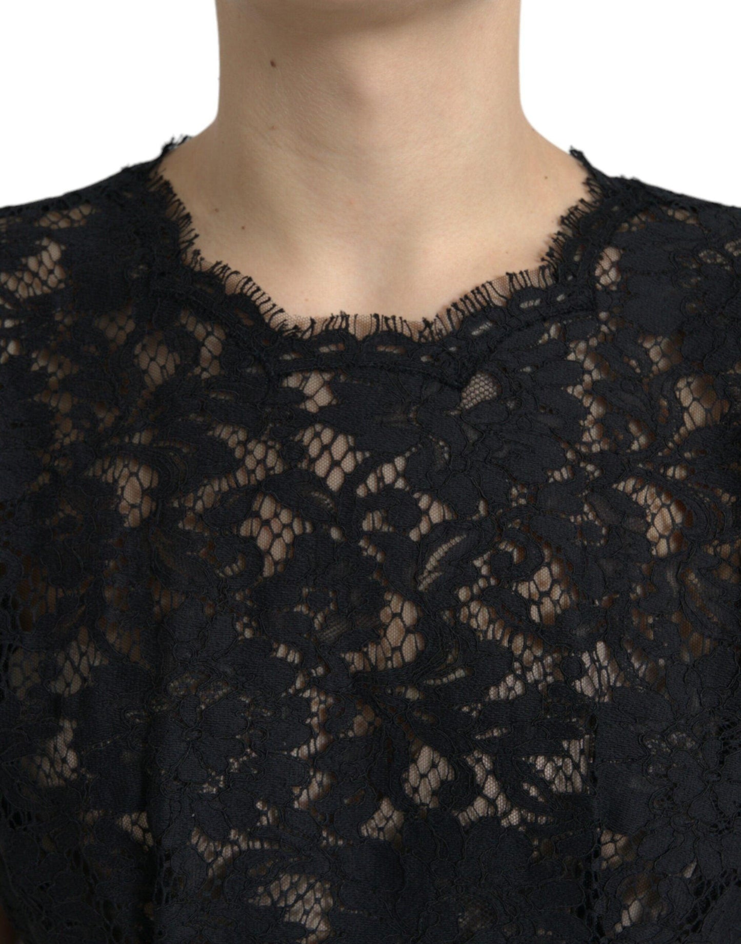 Dolce & Gabbana Elegant Black Floral Lace A-Line Mini Dress