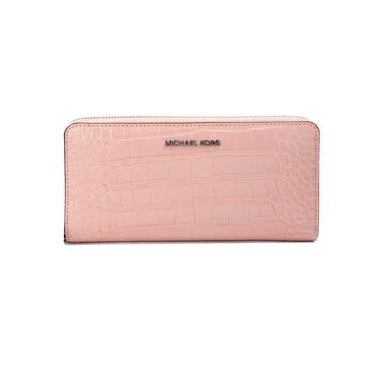 Michael Kors Jet Set Large Pink Animal Print Leather Continental Wrist Wallet