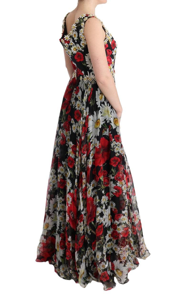 Dolce & Gabbana Floral Maxi Gown with Sunflower Print and Crystals