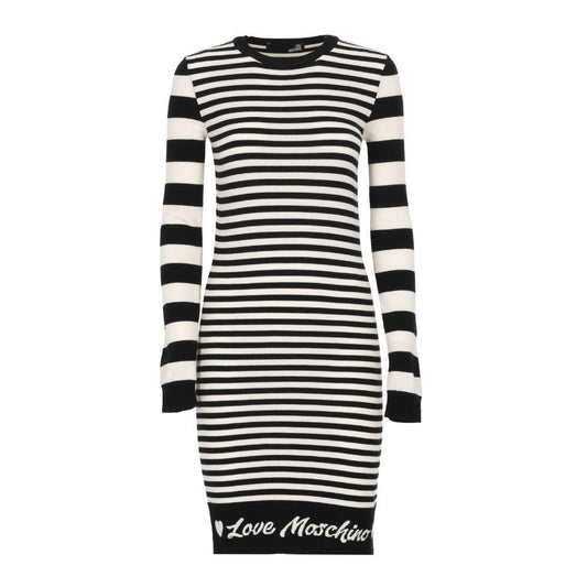 Love Moschino Elegant Striped Knit Dress with Long Sleeves