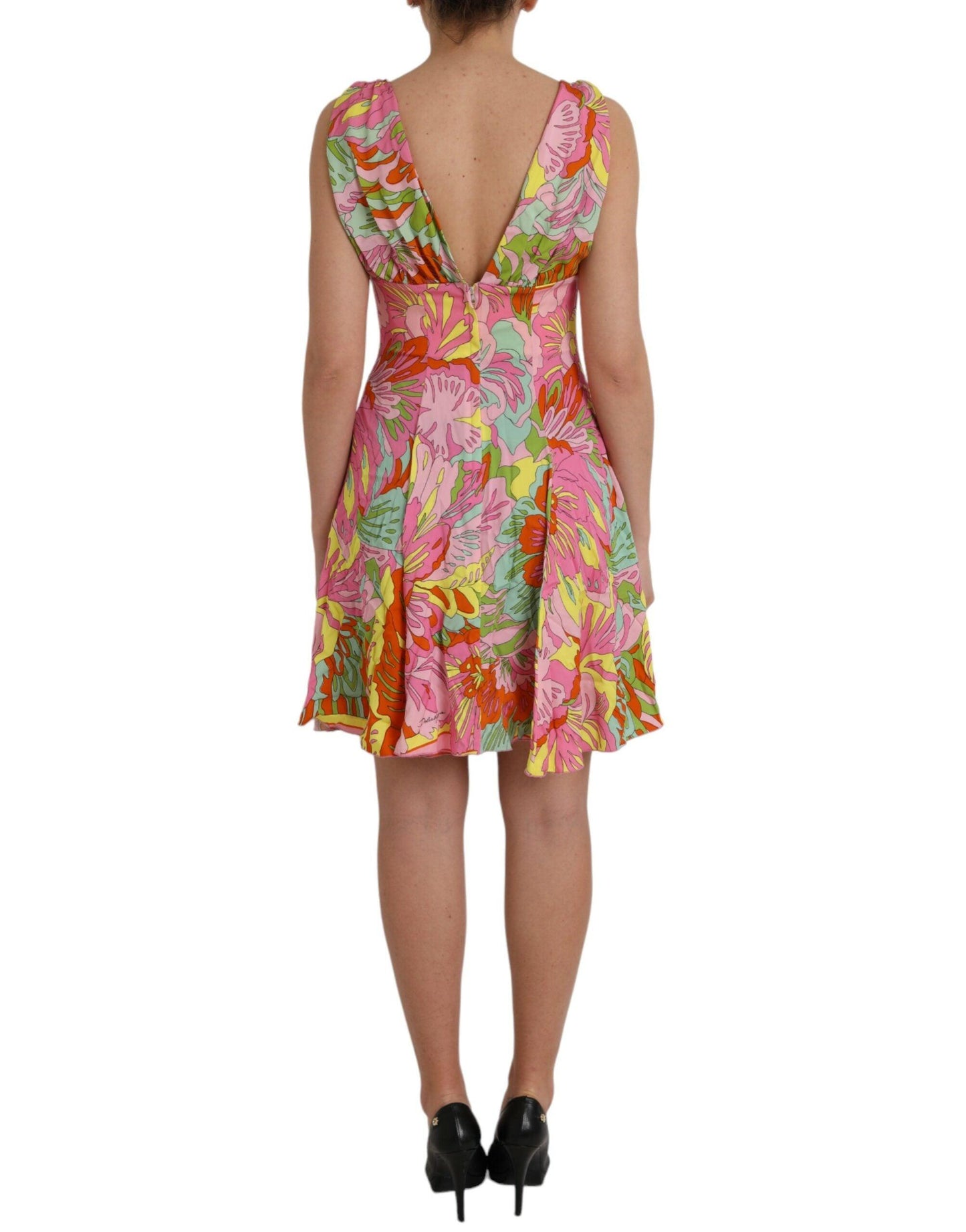 Dolce & Gabbana Multicolor Floral Silk A-Line Dress