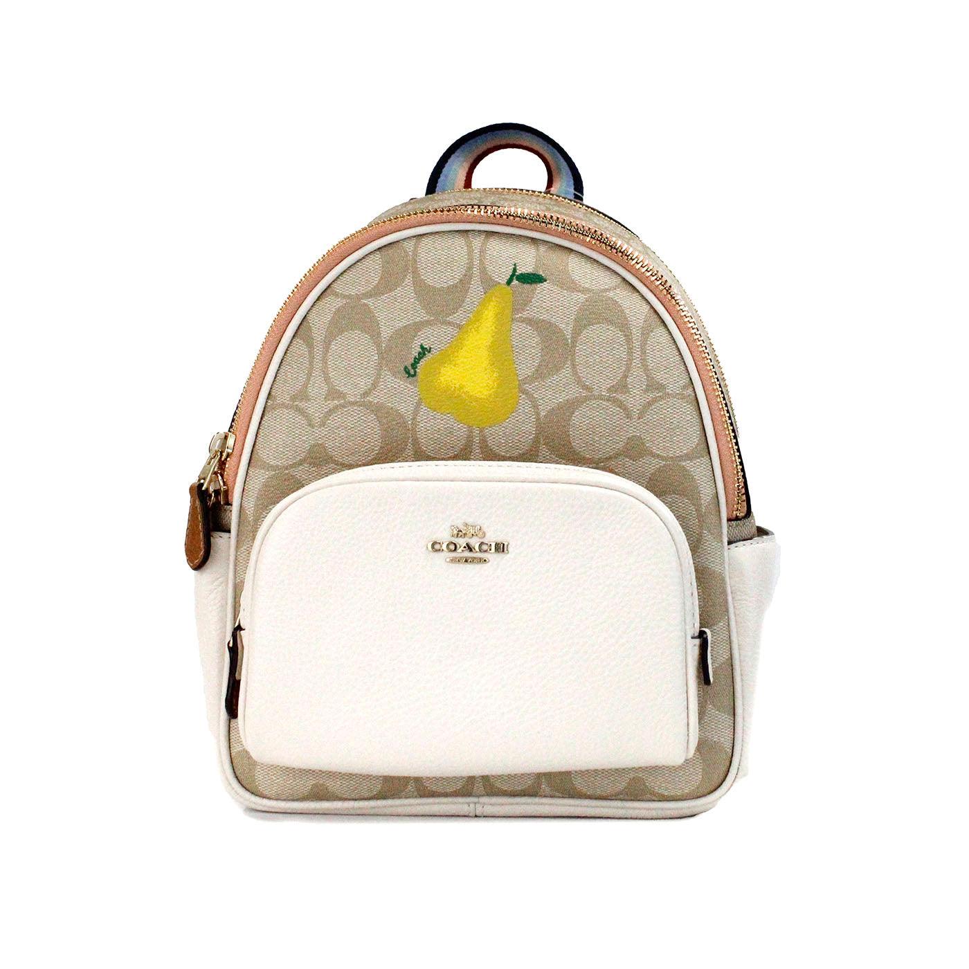 COACH Mini Court Signature Pear Motif Shoulder Backpack Bookbag Bag Chalk Taffy