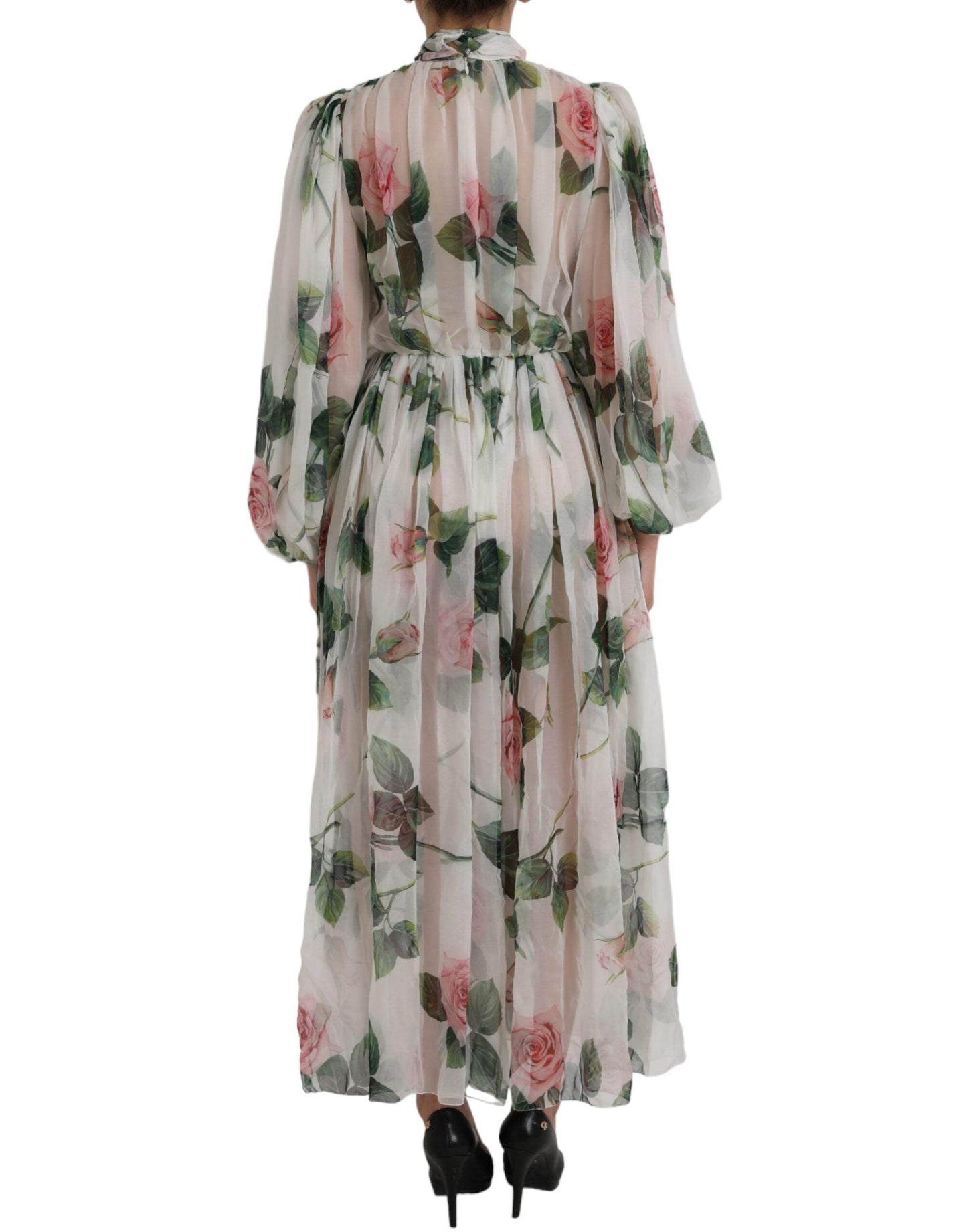 Dolce & Gabbana White Silk Floral Print Long Maxi Dress