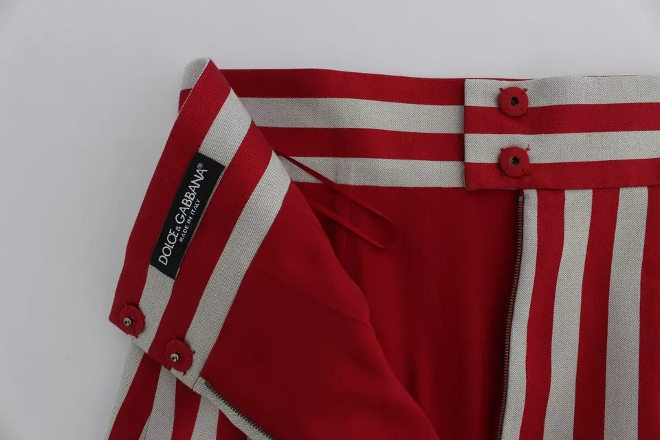 Dolce & Gabbana Silver Red Striped Above Knees Skirt