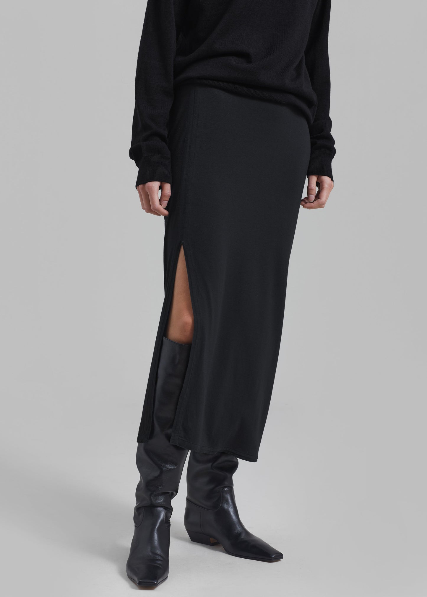 Abigail Side Slit Maxi Skirt - Black