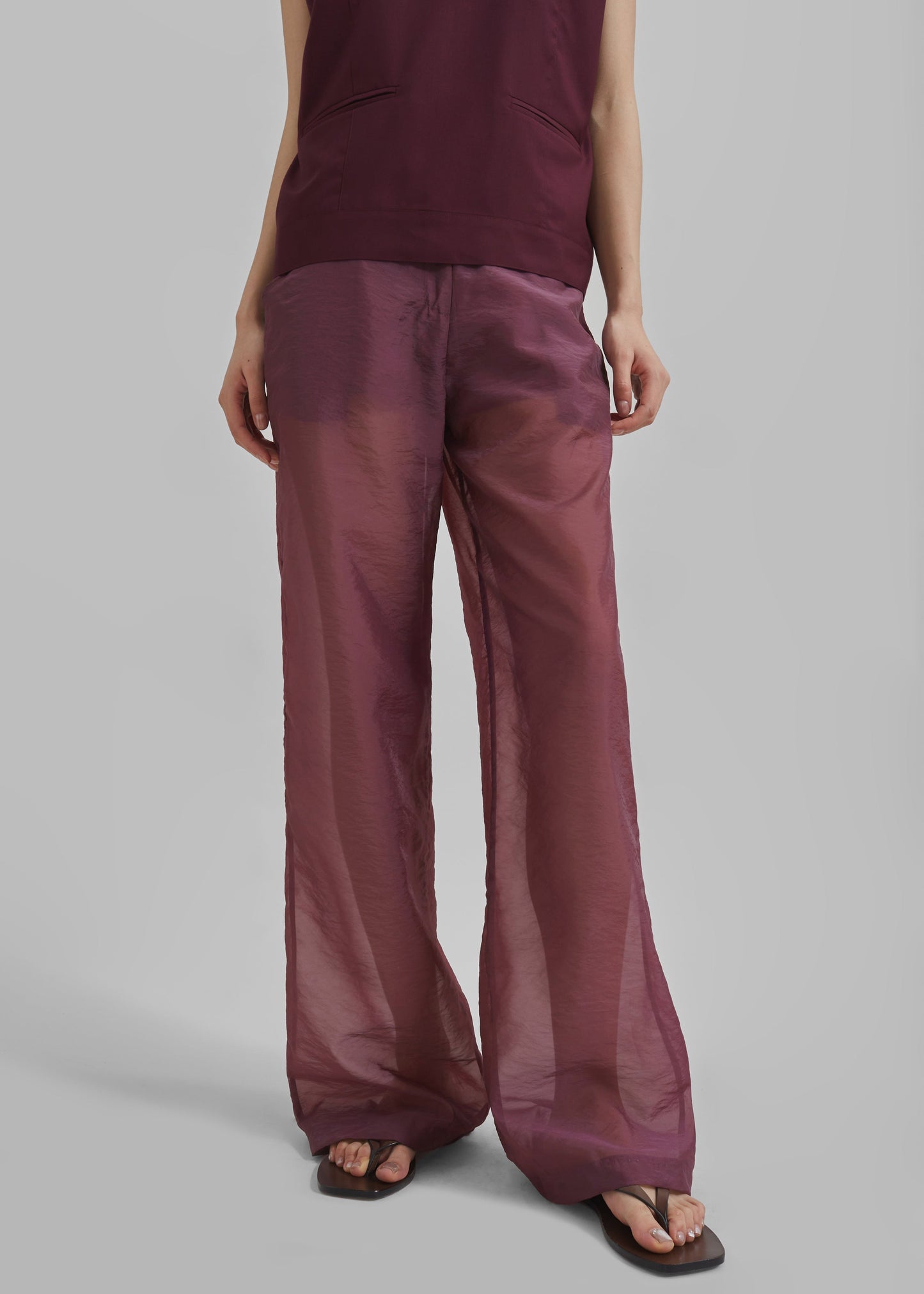 Abra Sheer Trousers - Burgundy