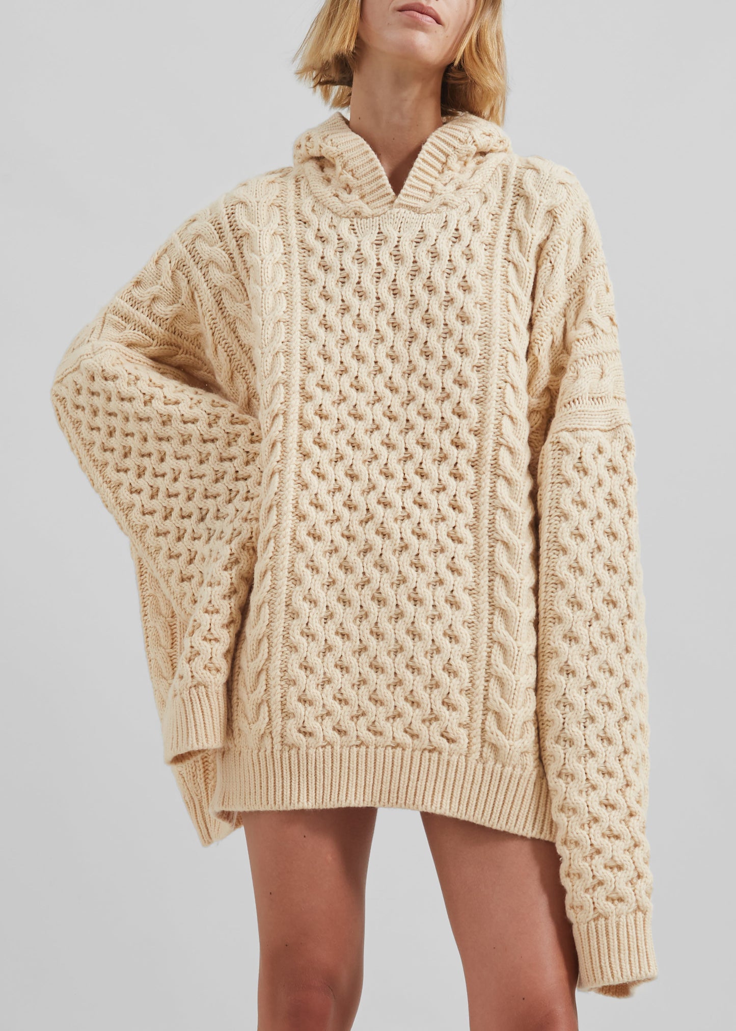 Adare Braided Knit Hoodie - Beige