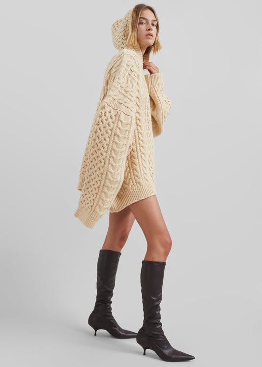 Adare Braided Knit Hoodie - Beige