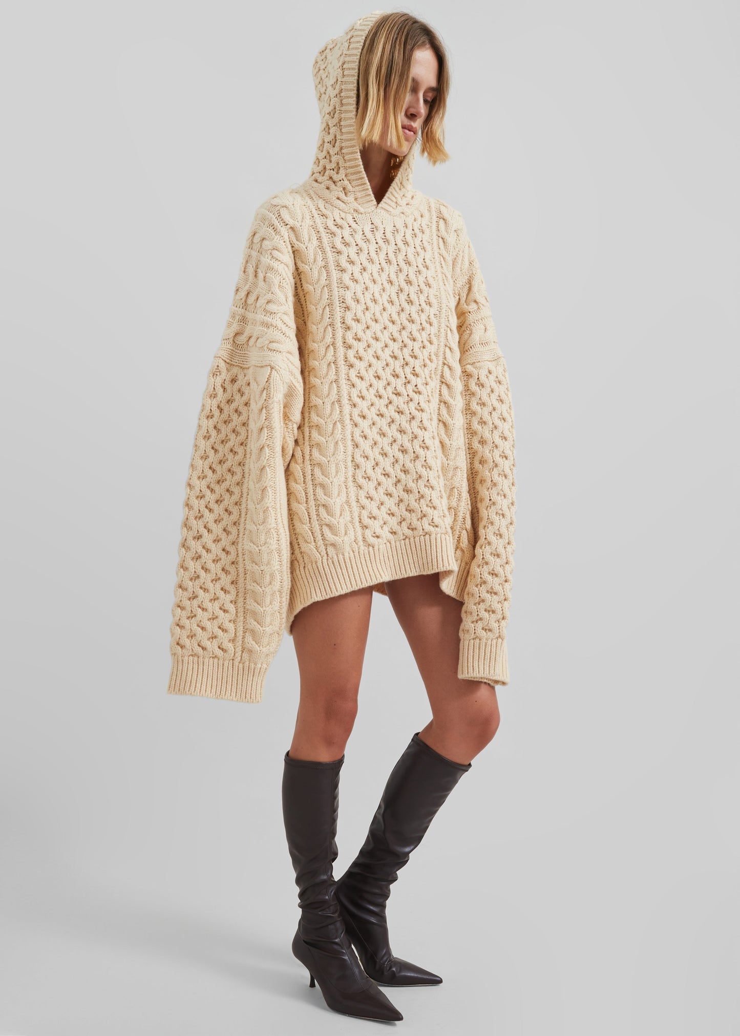 Adare Braided Knit Hoodie - Beige