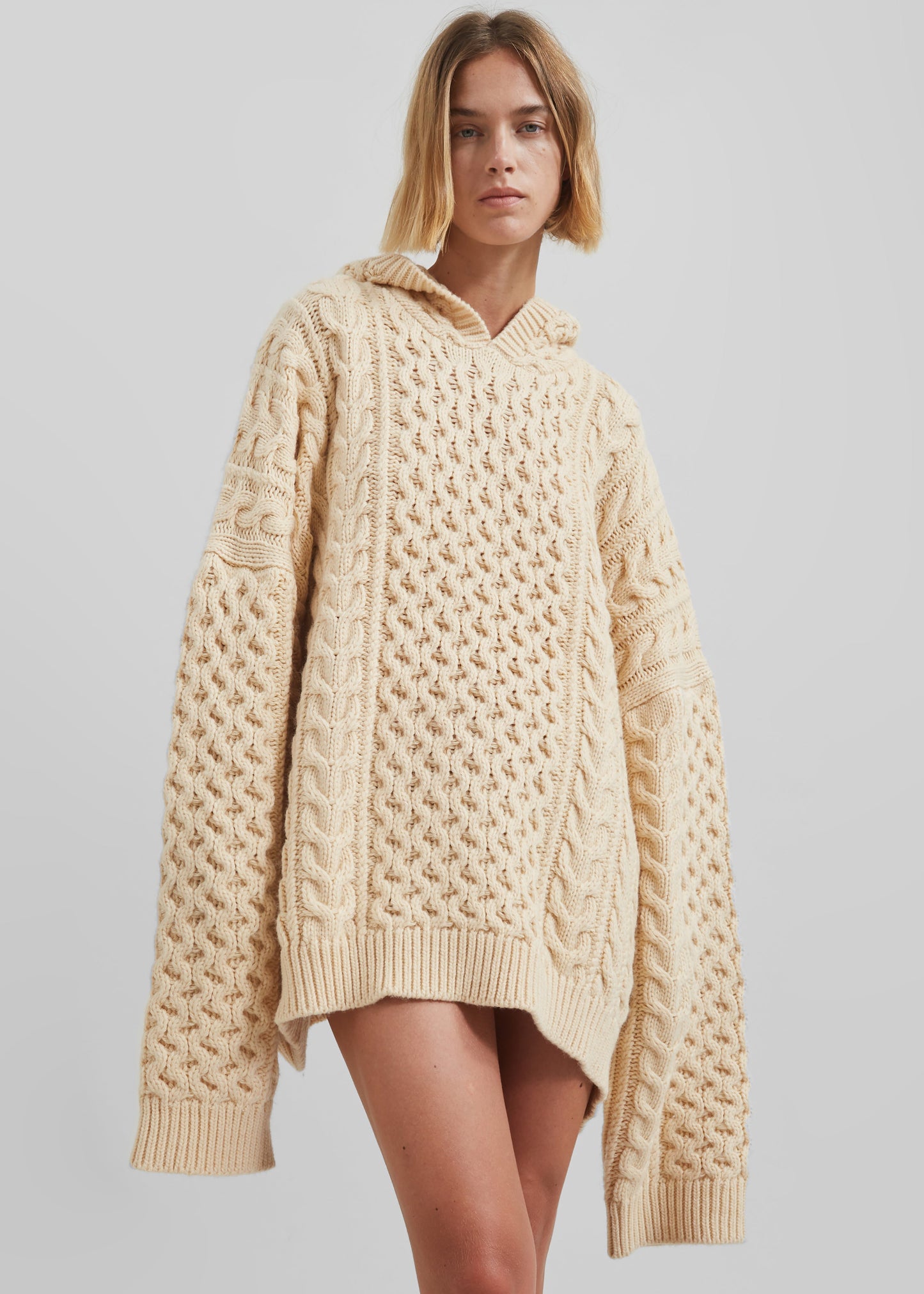 Adare Braided Knit Hoodie - Beige