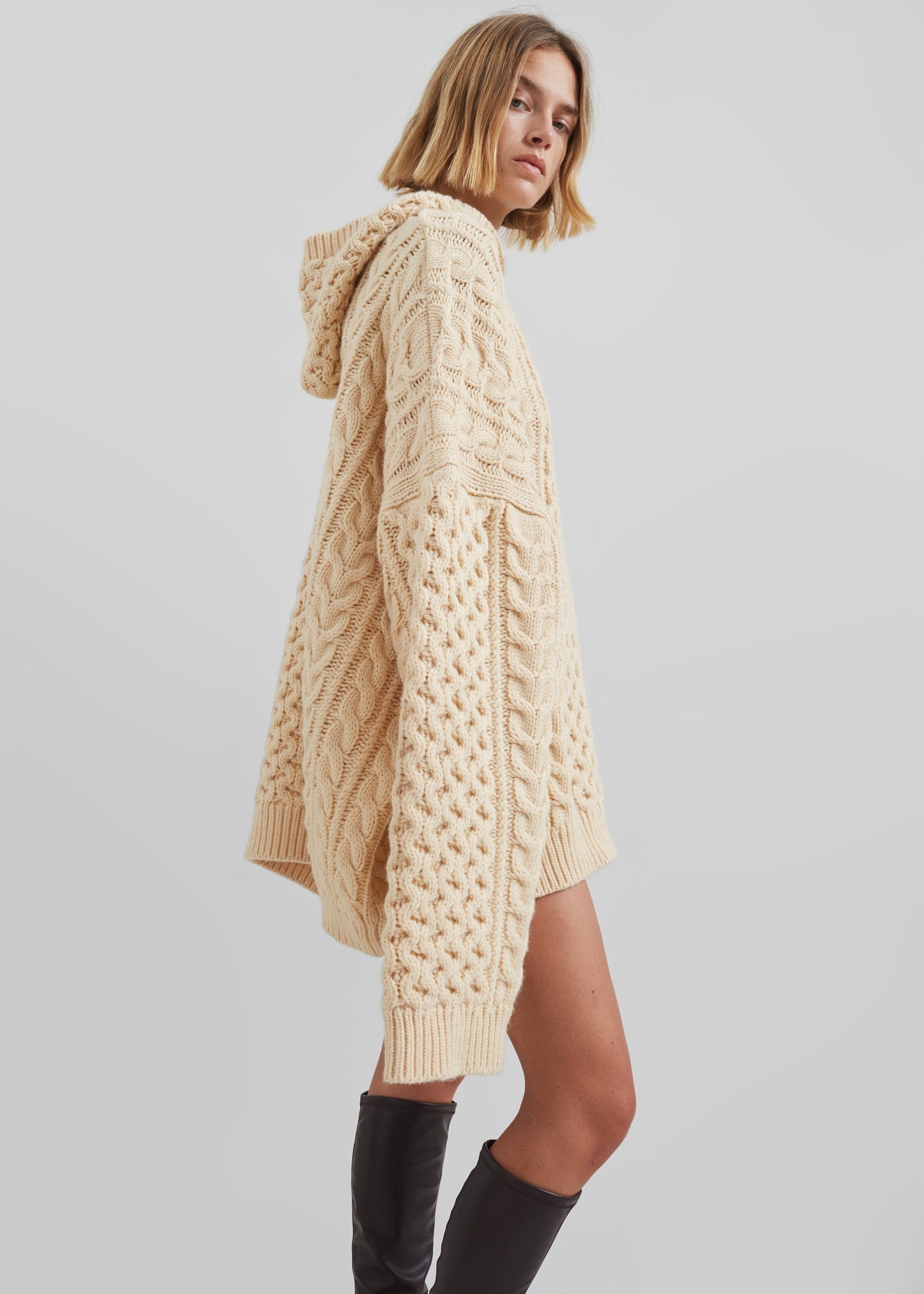 Adare Braided Knit Hoodie - Beige