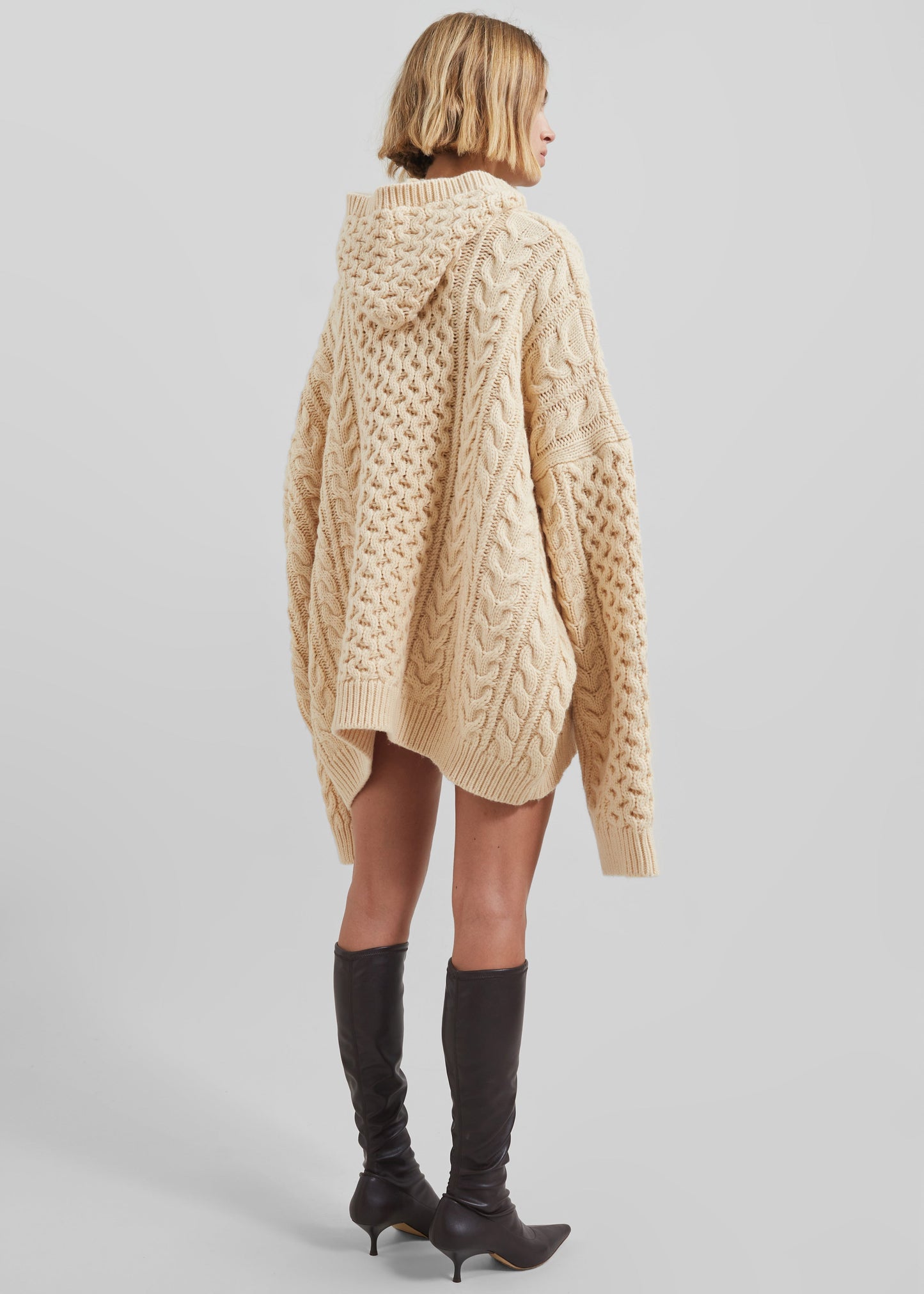 Adare Braided Knit Hoodie - Beige