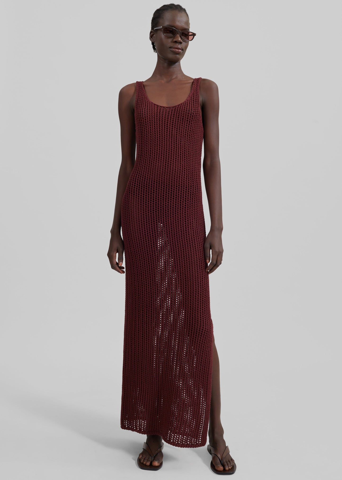 Adrienna Crochet Maxi Dress - Burgundy