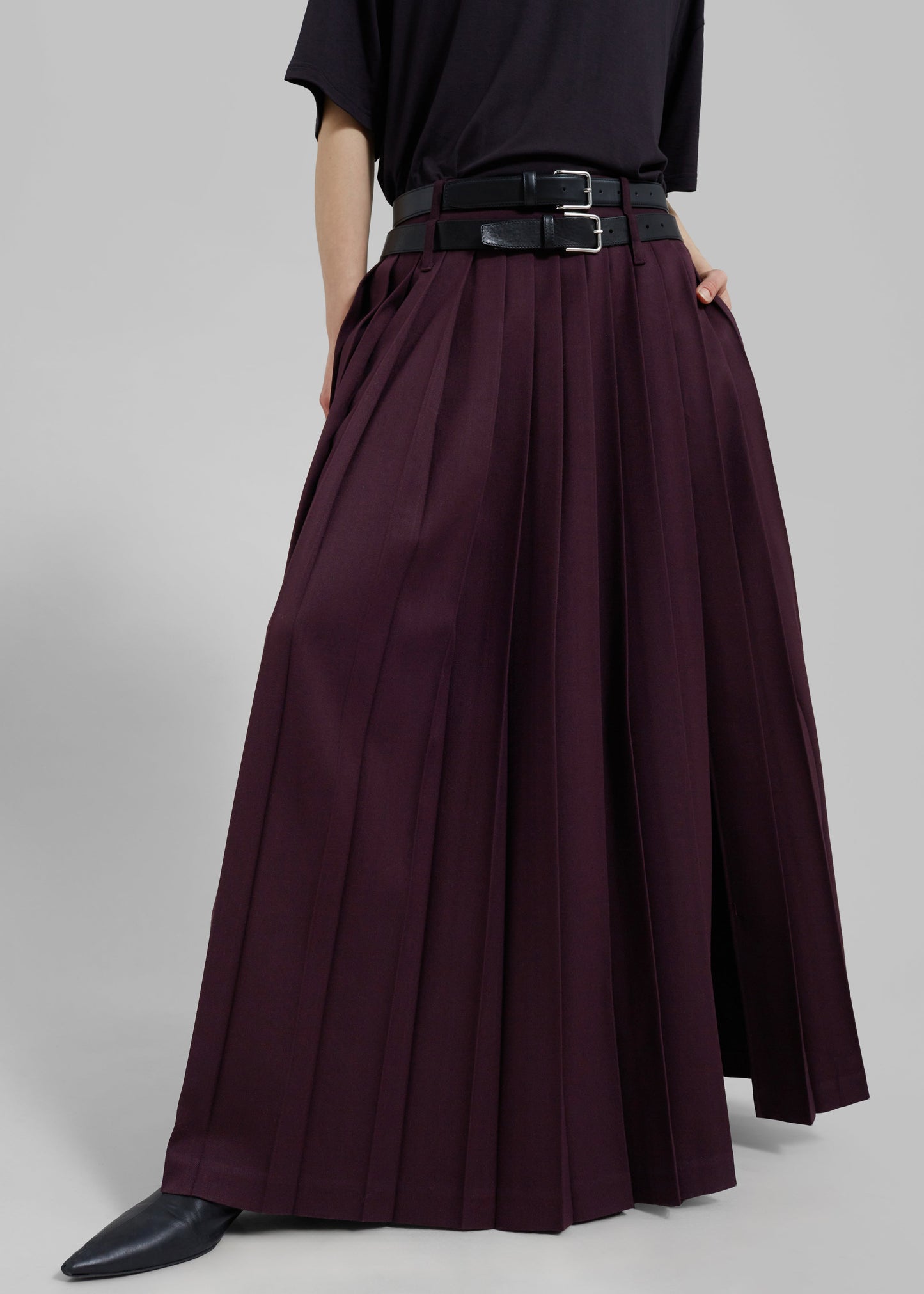 Bailey Long Pleated Skirt - Burgundy