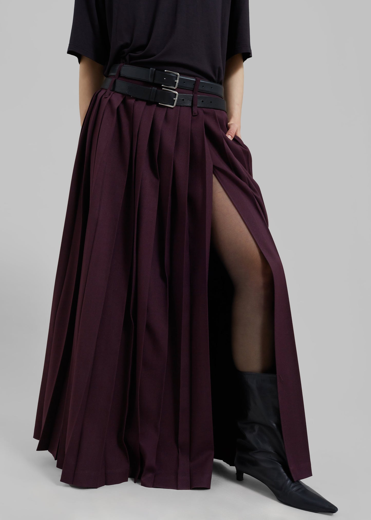 Bailey Long Pleated Skirt - Burgundy