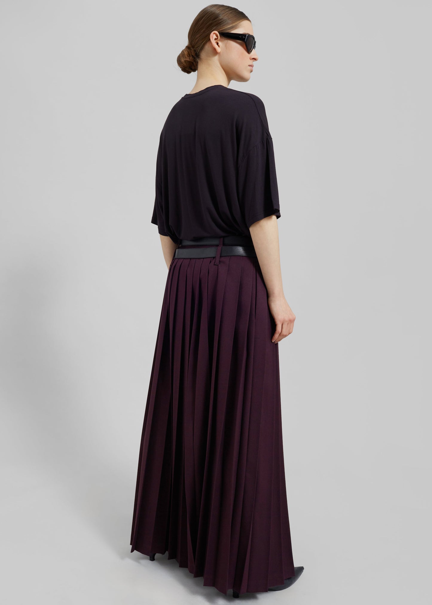 Bailey Long Pleated Skirt - Burgundy