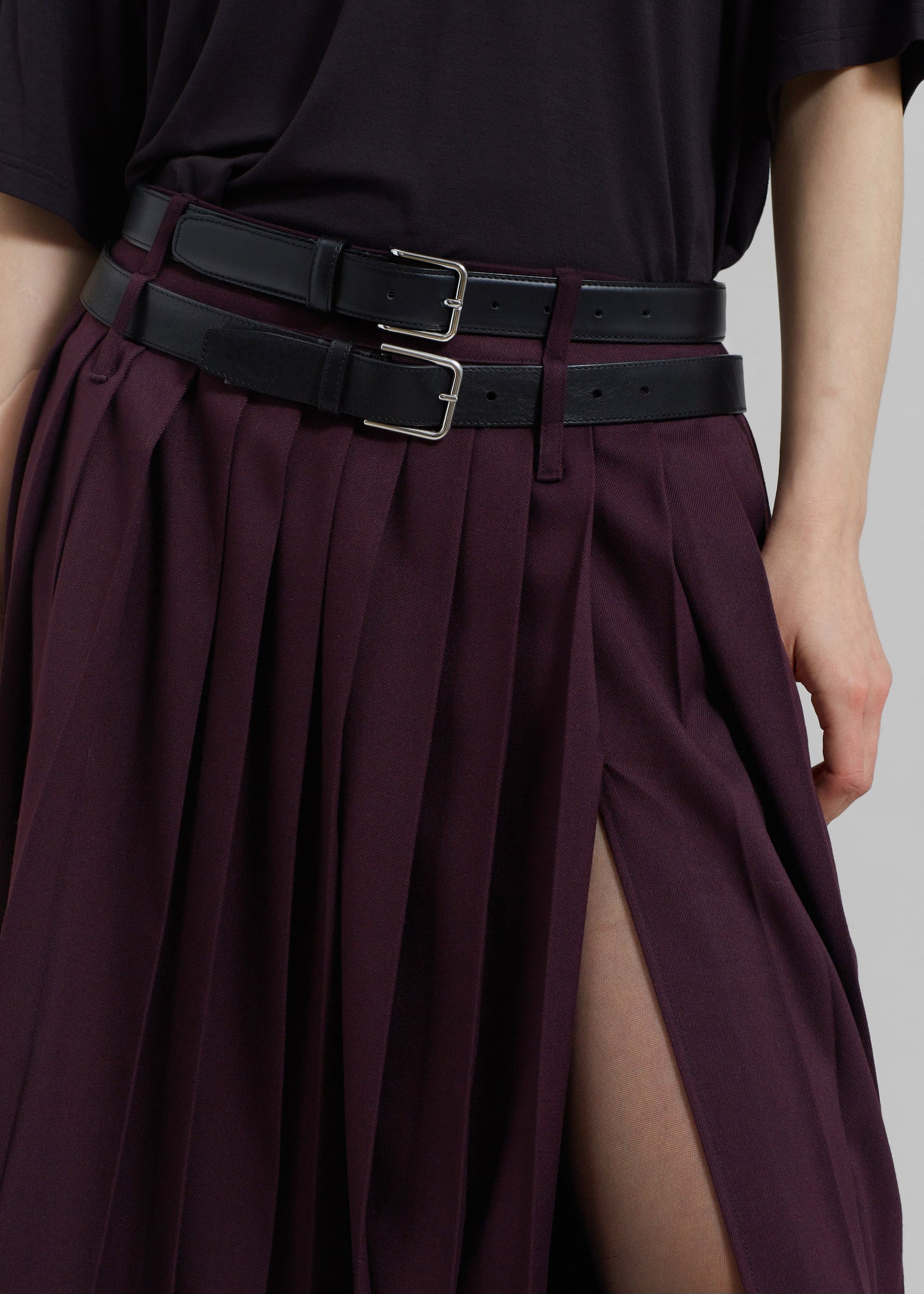 Bailey Long Pleated Skirt - Burgundy