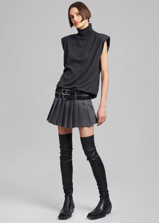 Blake Mini Pleated Skirt - Dark Grey Melange