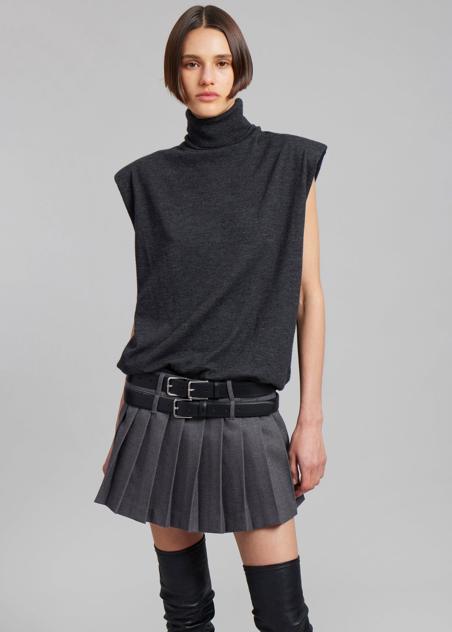 Blake Mini Pleated Skirt - Dark Grey Melange