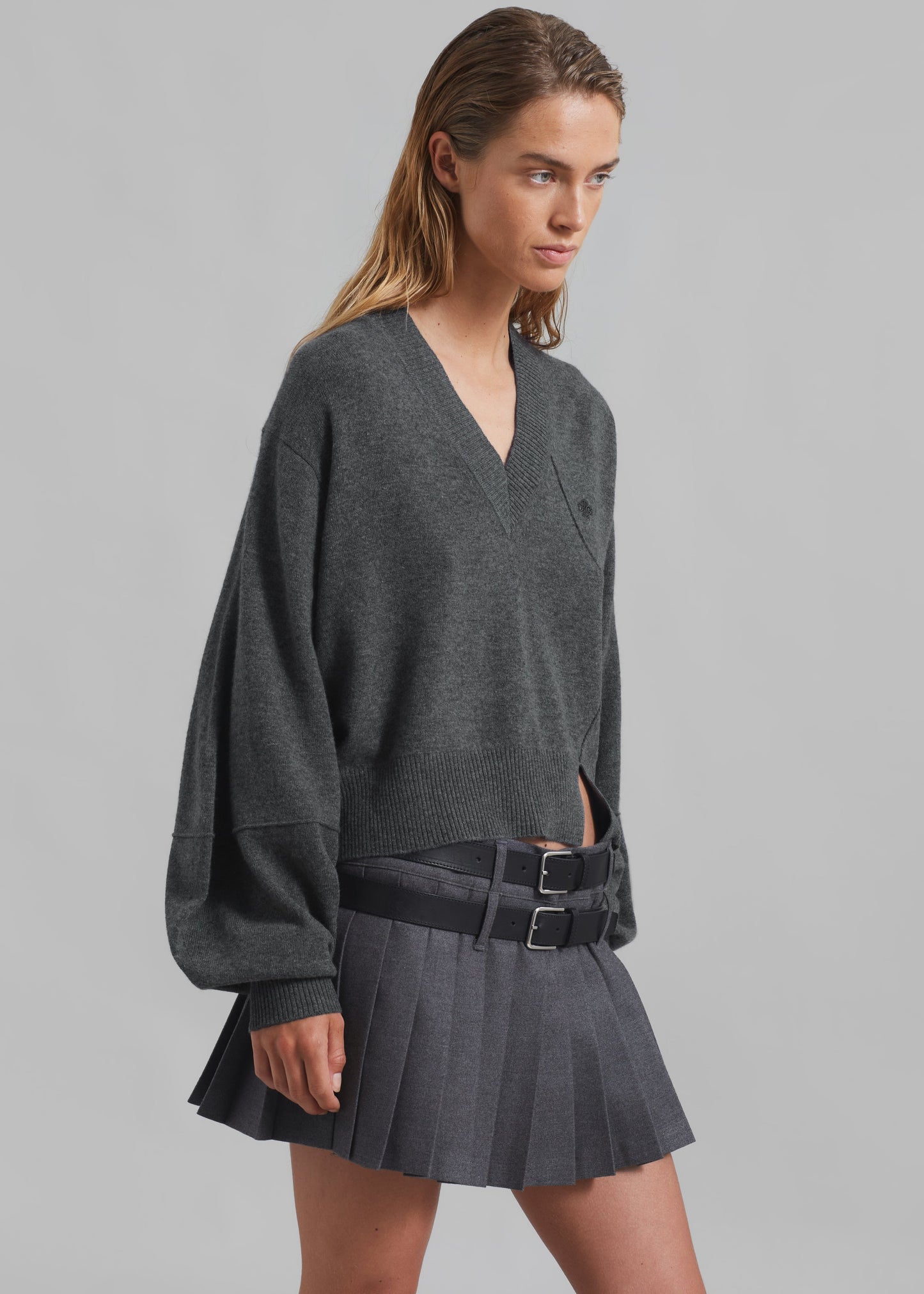 Blake Mini Pleated Skirt - Dark Grey Melange