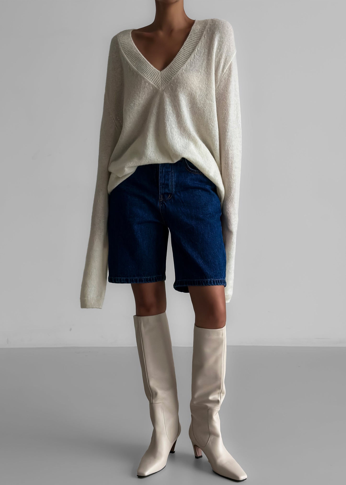 Brayden V Neck Sweater - Cream