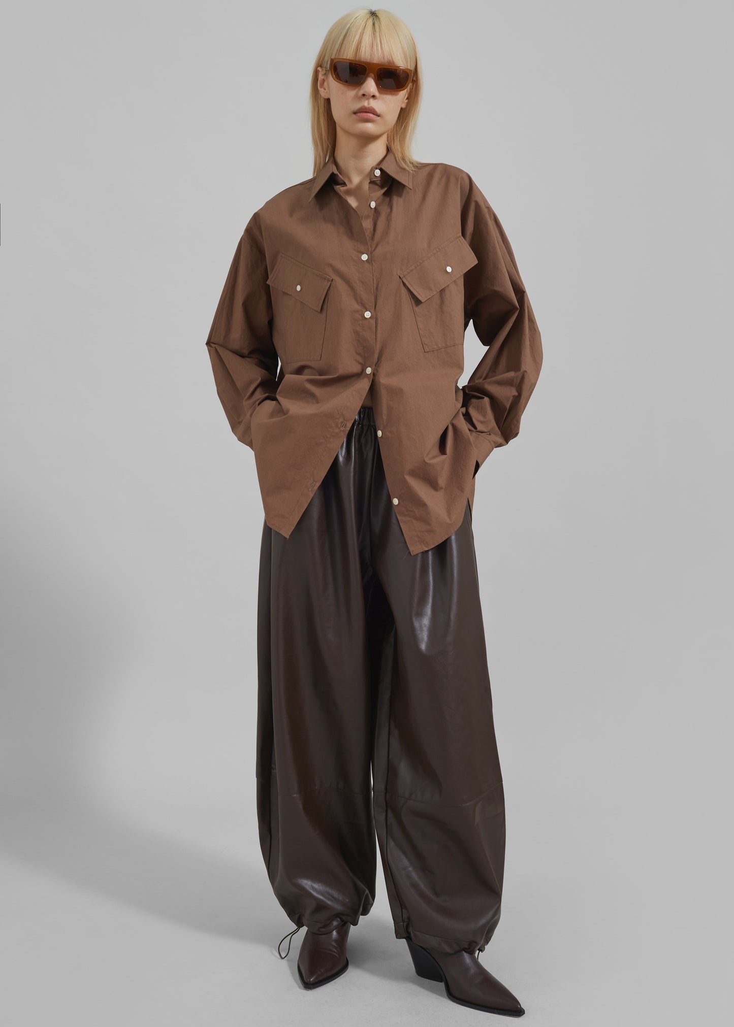 Briar Faux Leather Balloon Pants - Brown