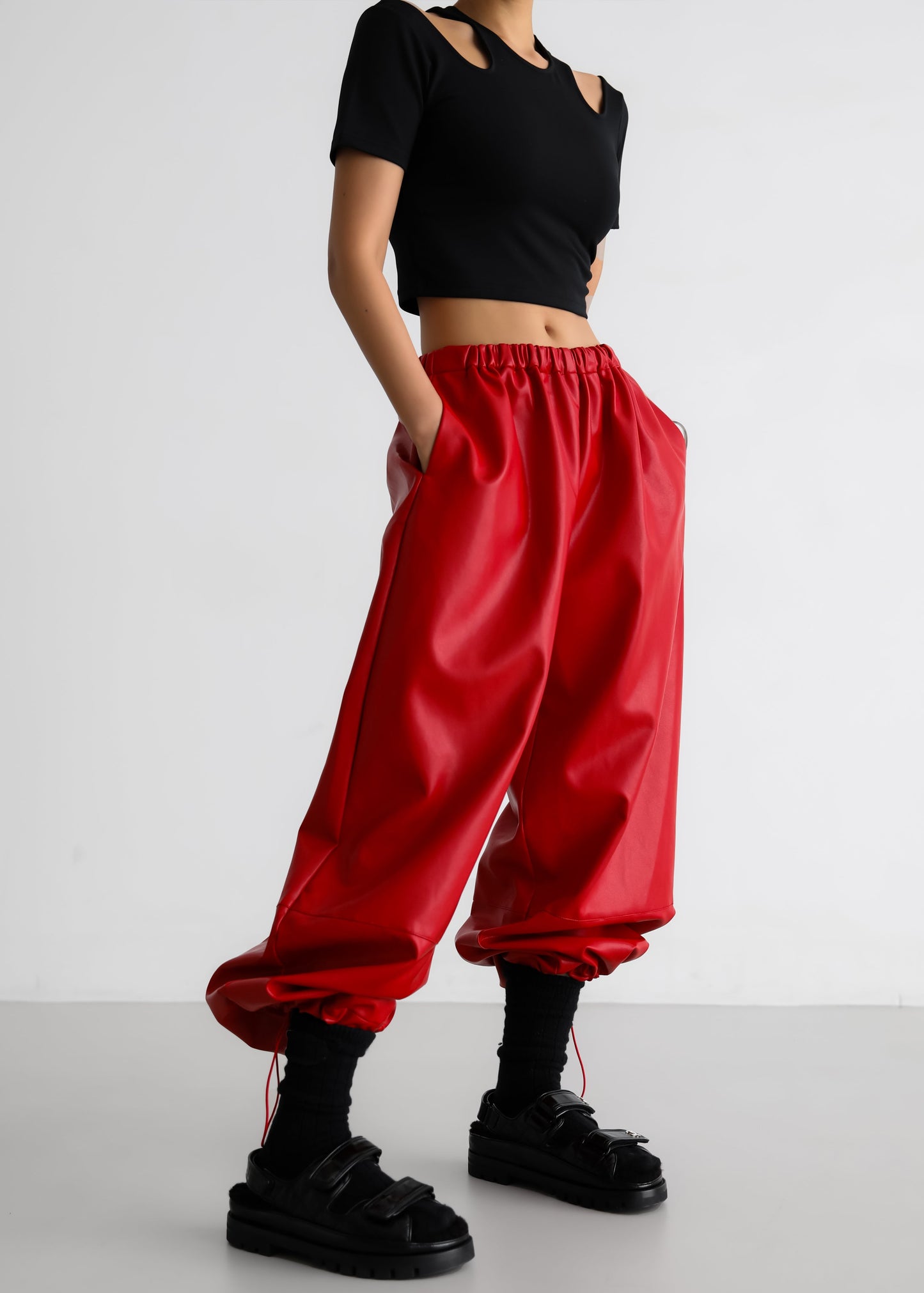 Briar Faux Leather Balloon Pants - Red