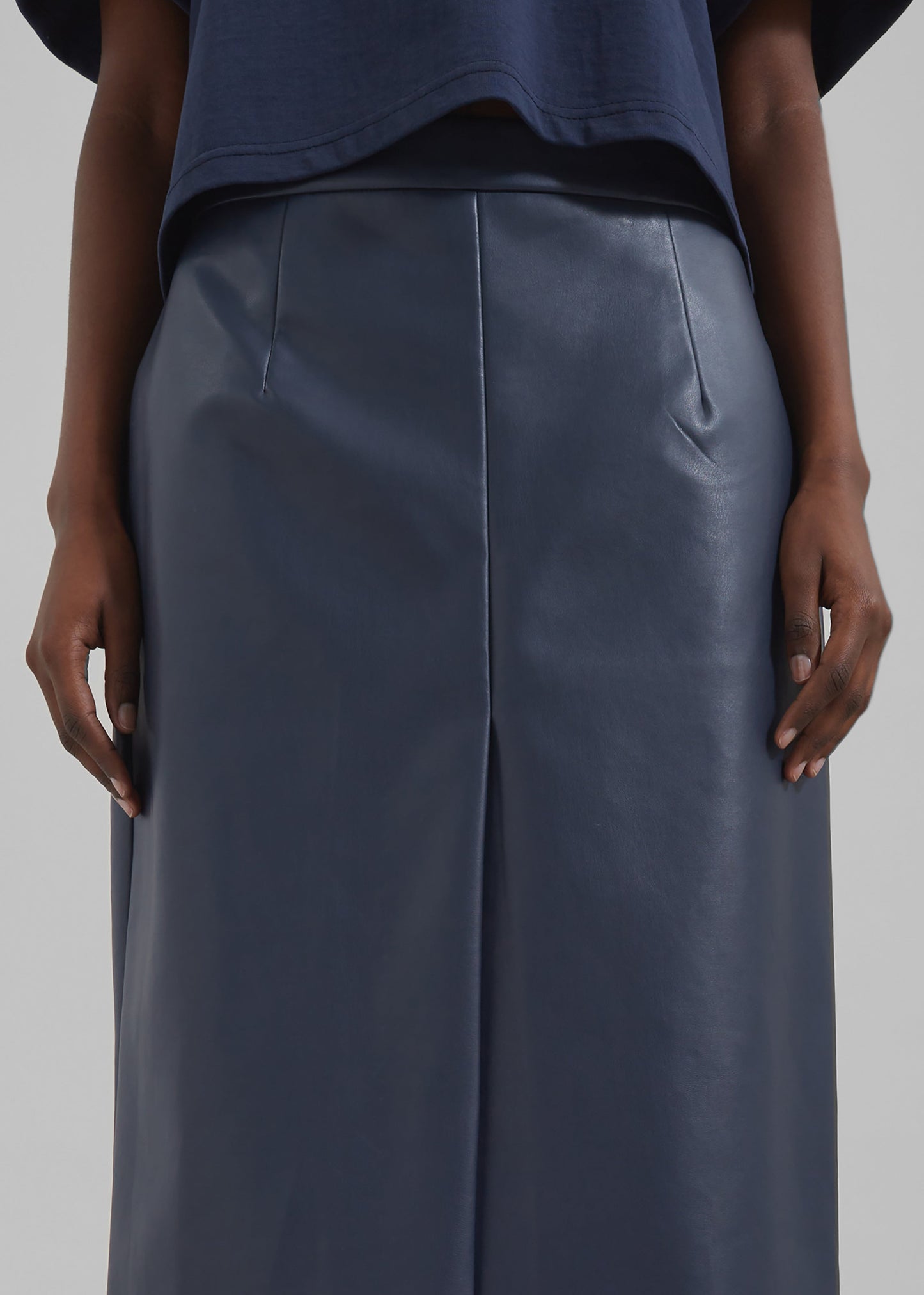 Brooklyn Faux Leather Midi Skirt - Navy