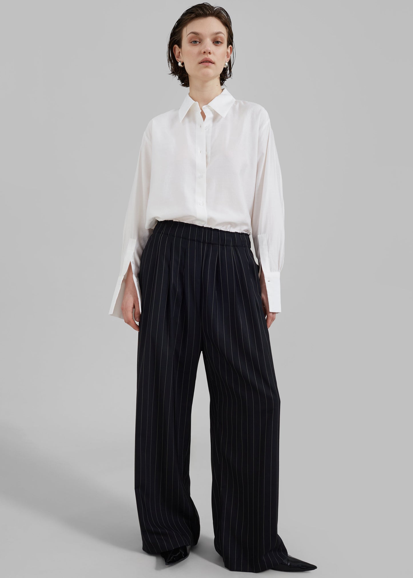 Caden Boxer Trousers - Black/White Pinstripe