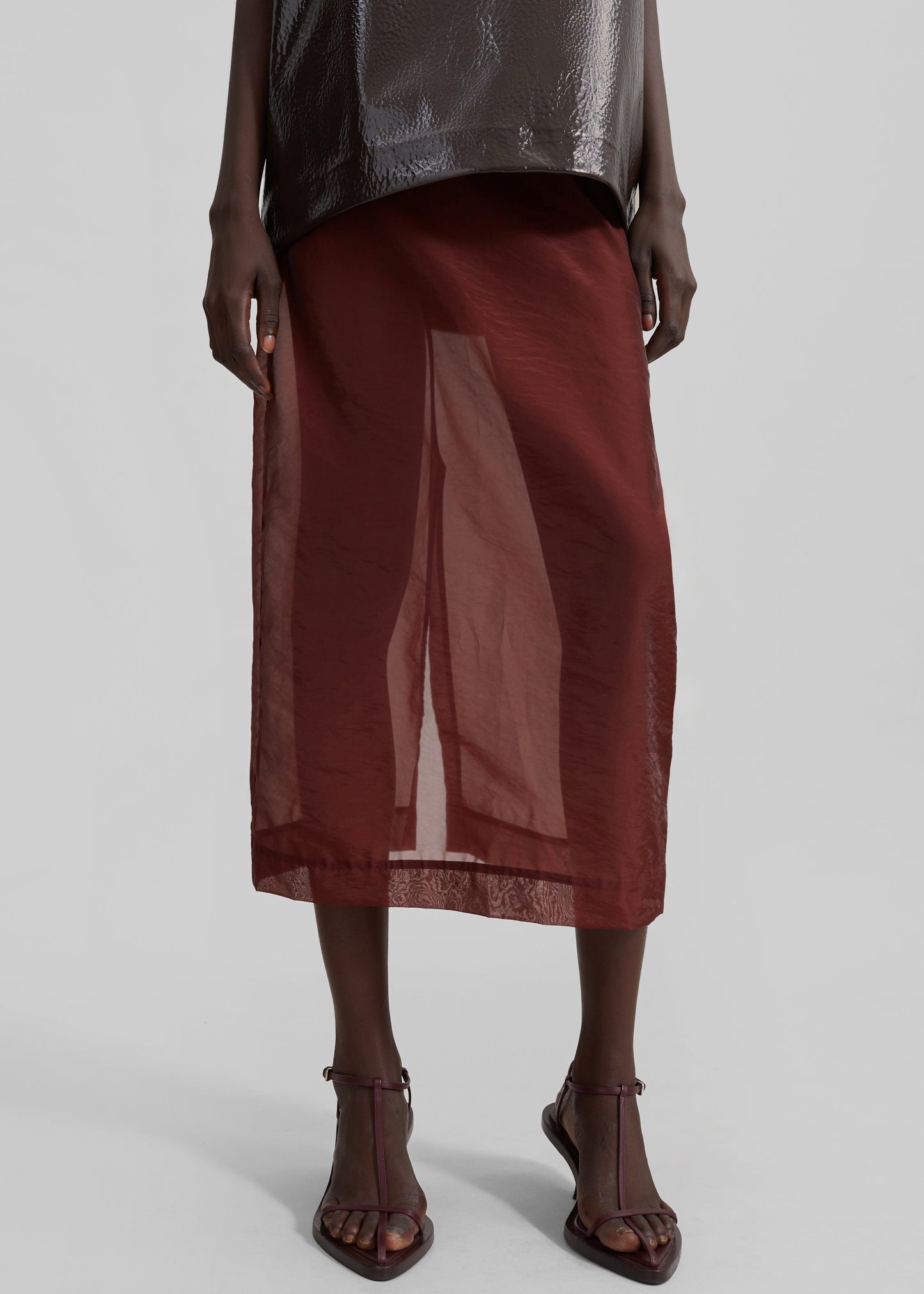 Calliope Semi Sheer Midi Skirt - Burgundy