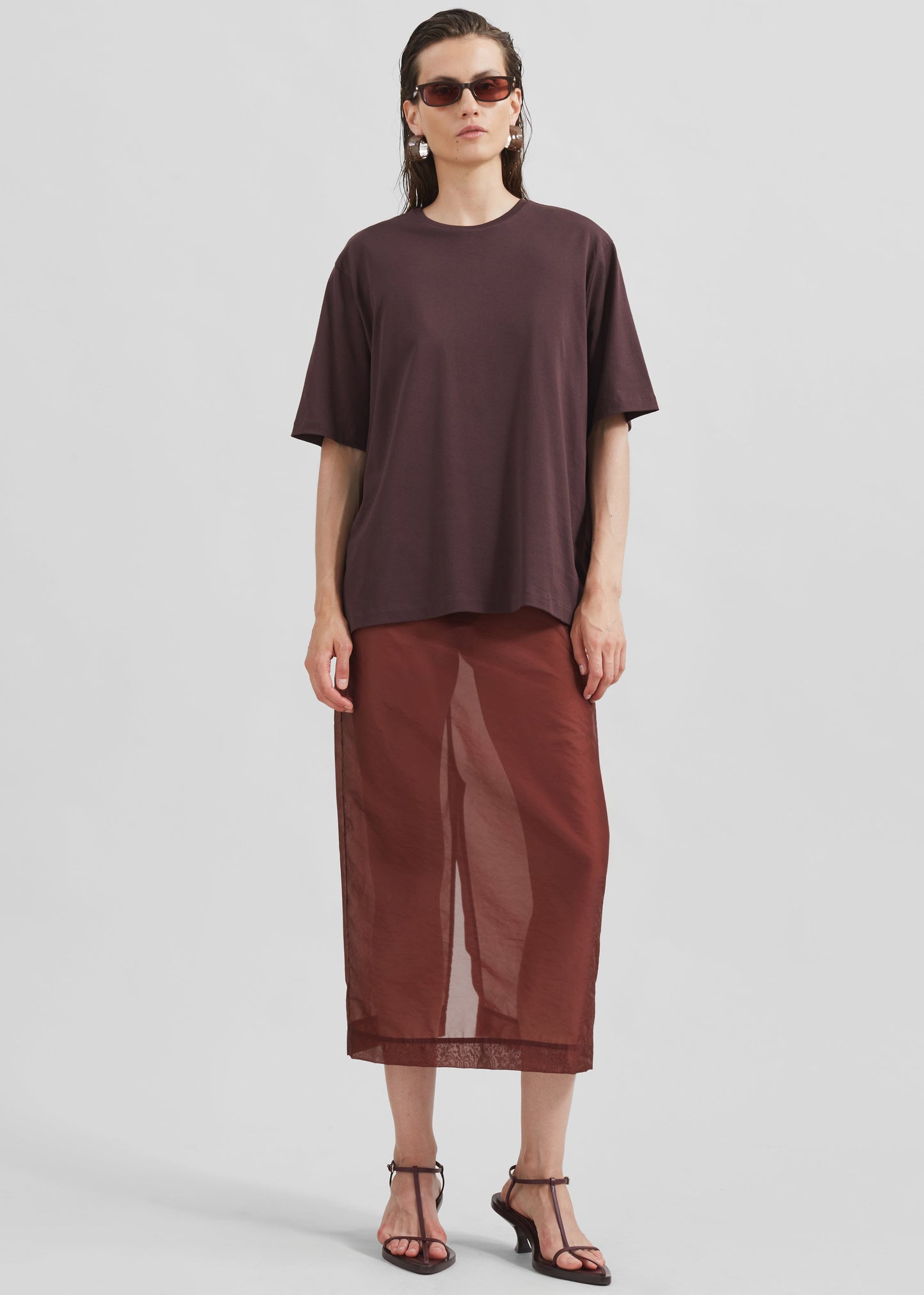 Calliope Semi Sheer Midi Skirt - Burgundy