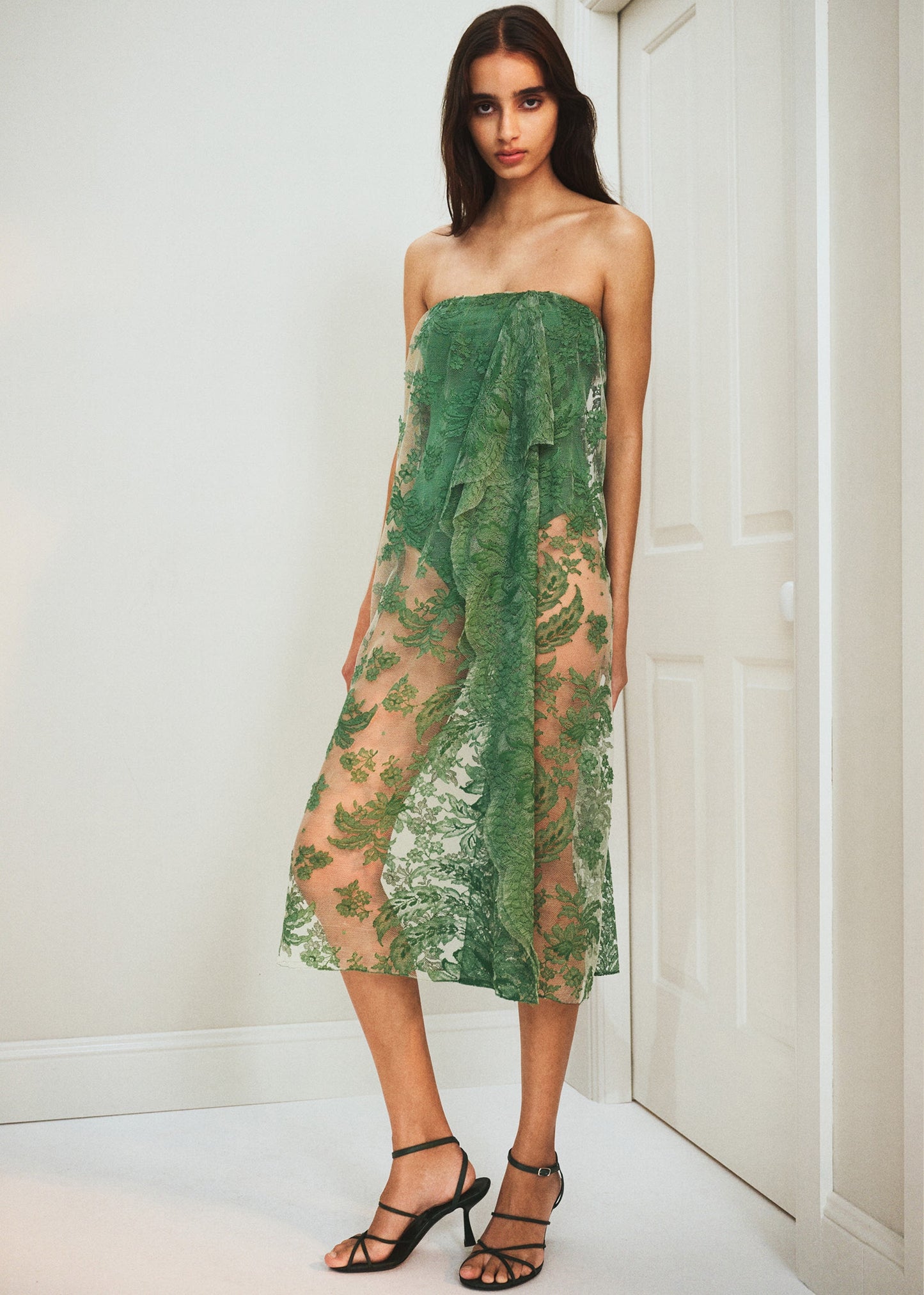 Christopher Esber Floating Lace Strapless Dress - Evergreen