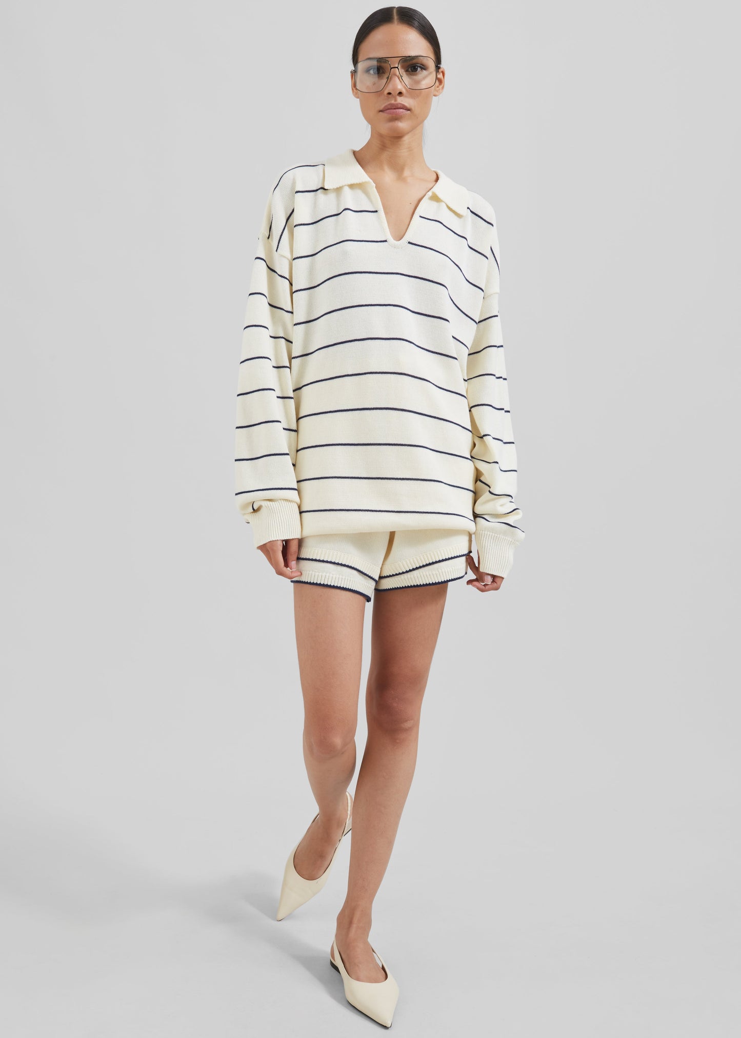 Claudia Knit Shorts - Cream/Navy Stripe