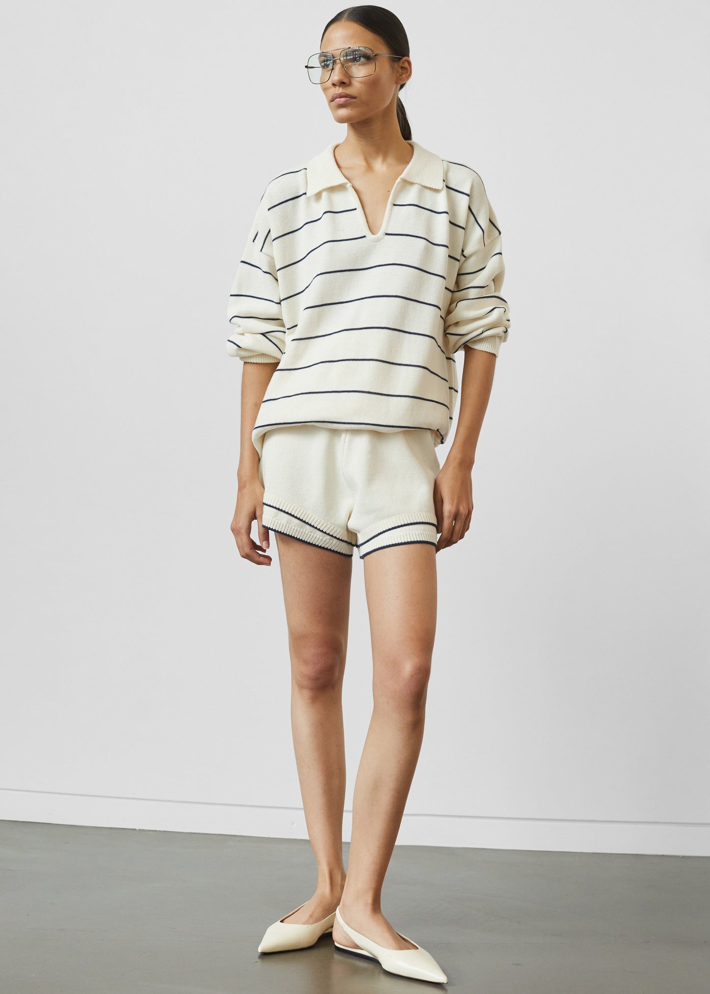 Claudia Knit Shorts - Cream/Navy Stripe