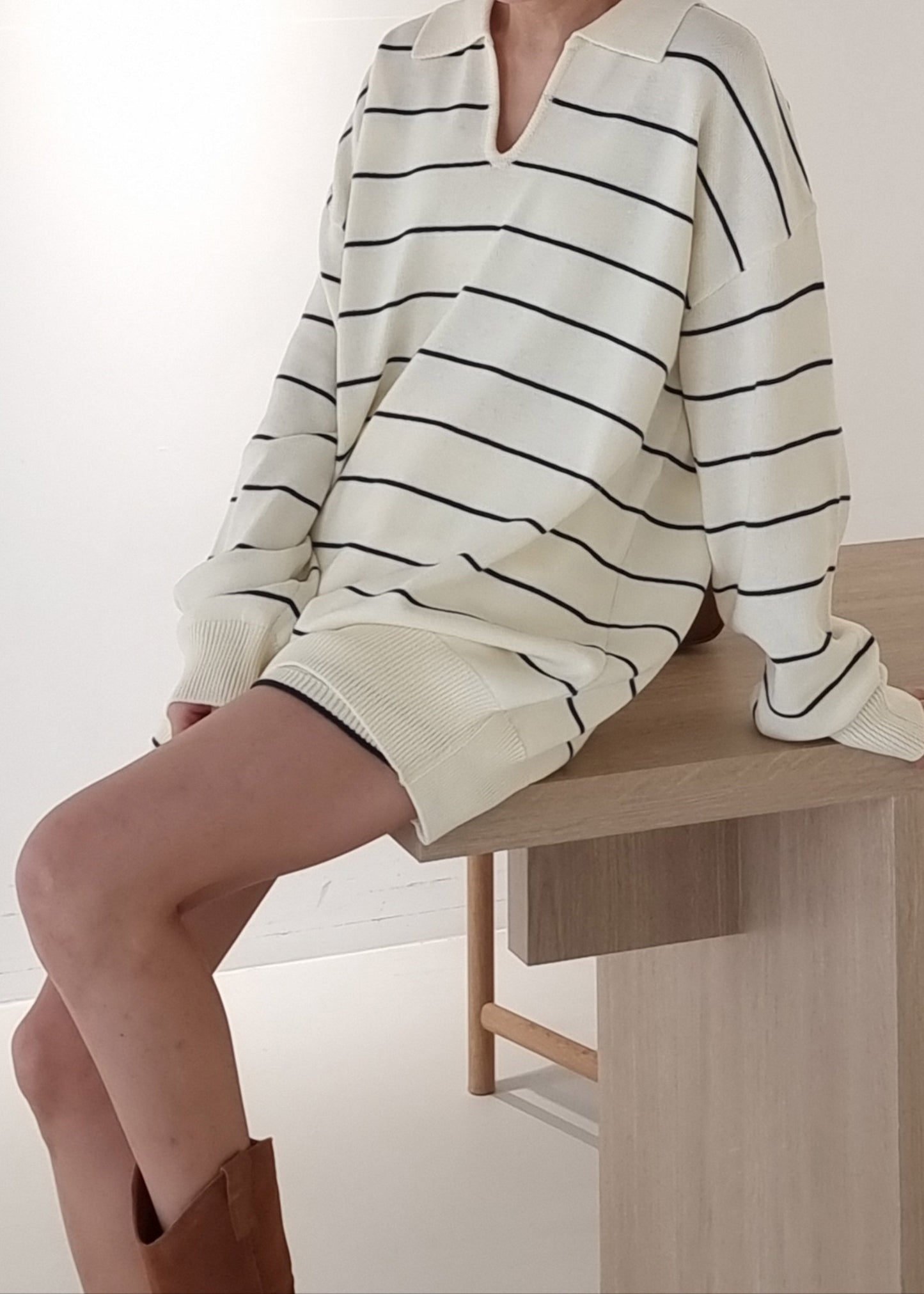 Claudia Lightweight Knit Sweater - Cream/Navy Stripe