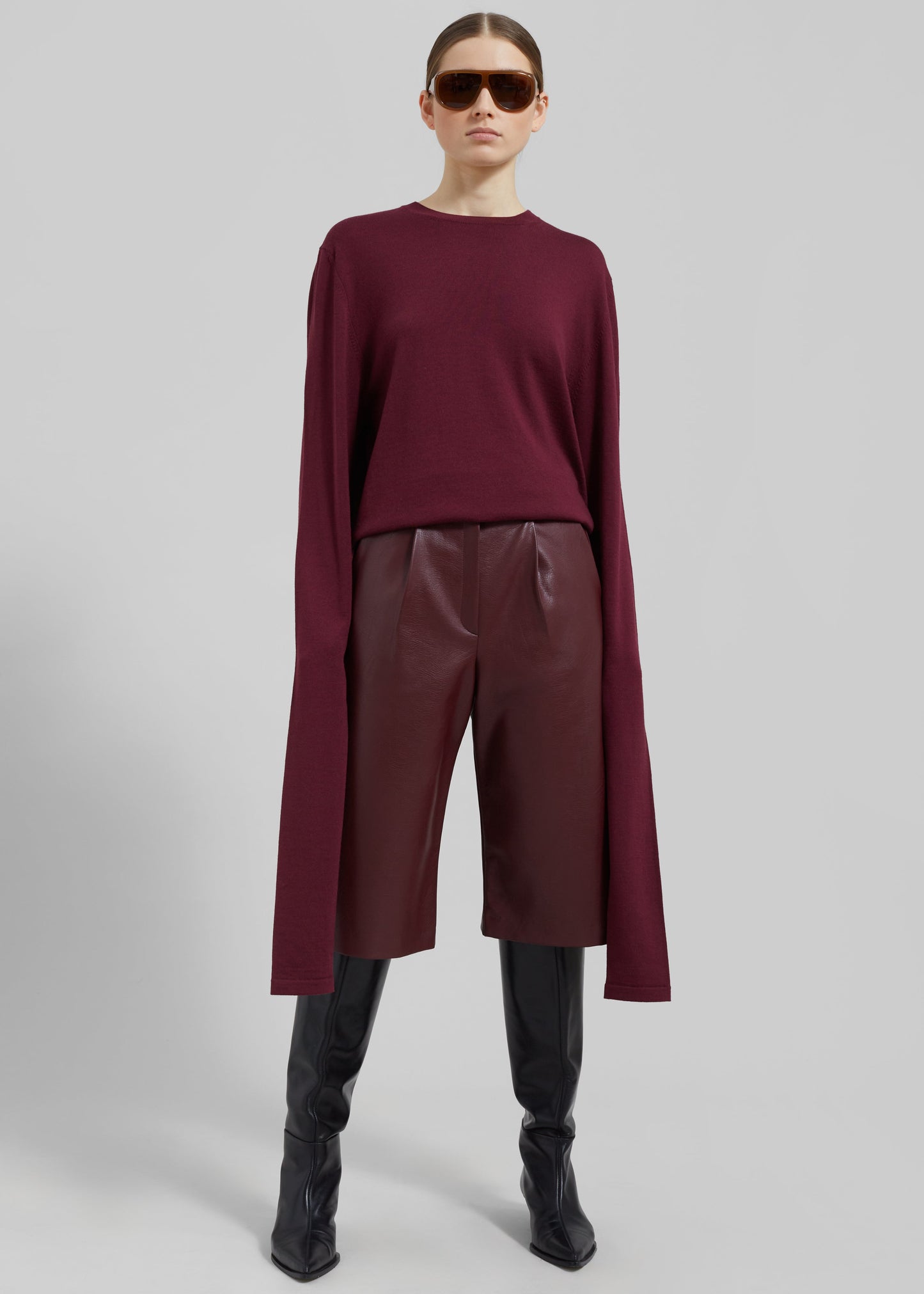 Coralie Faux Leather Bermuda Shorts - Burgundy