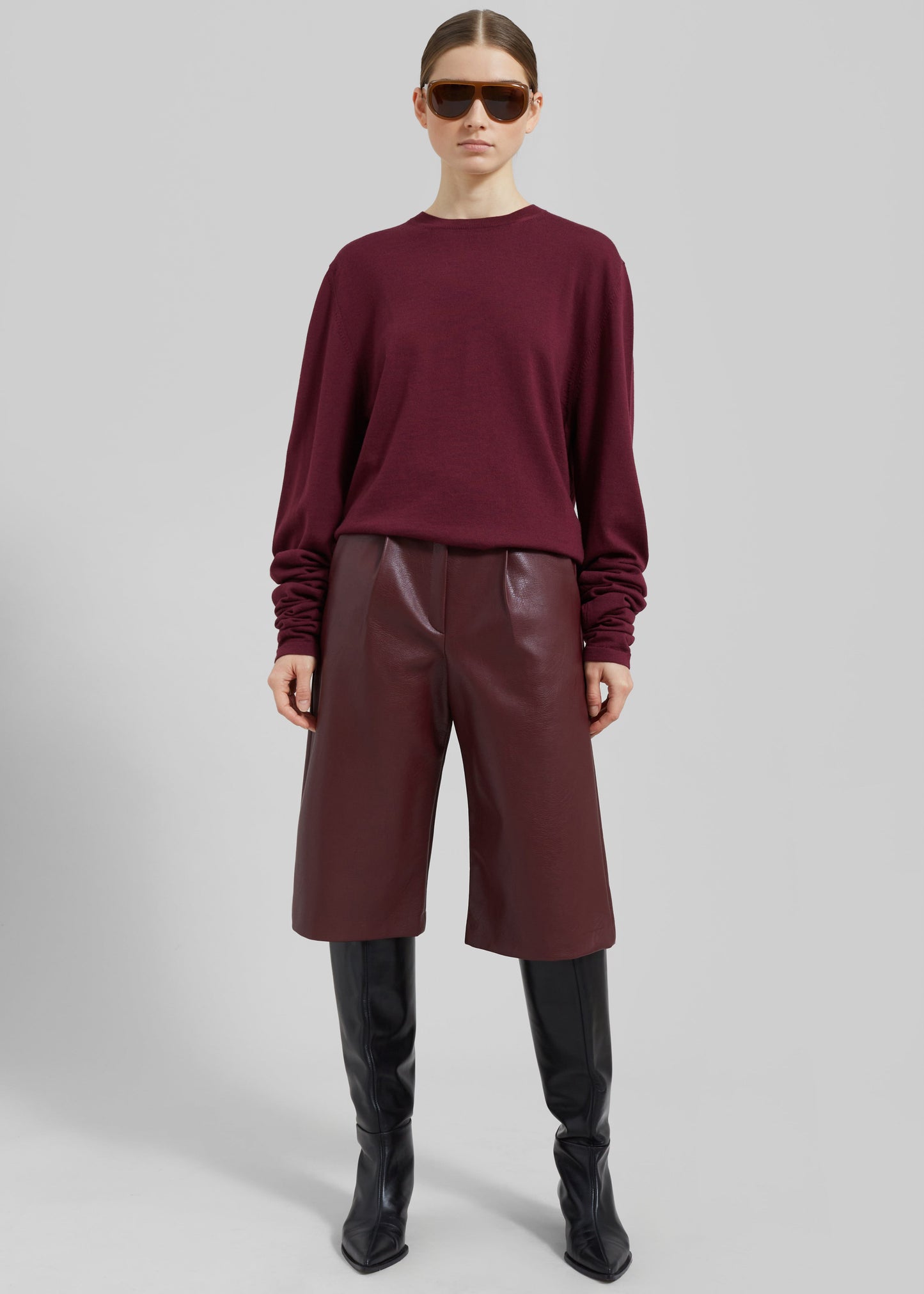 Coralie Faux Leather Bermuda Shorts - Burgundy