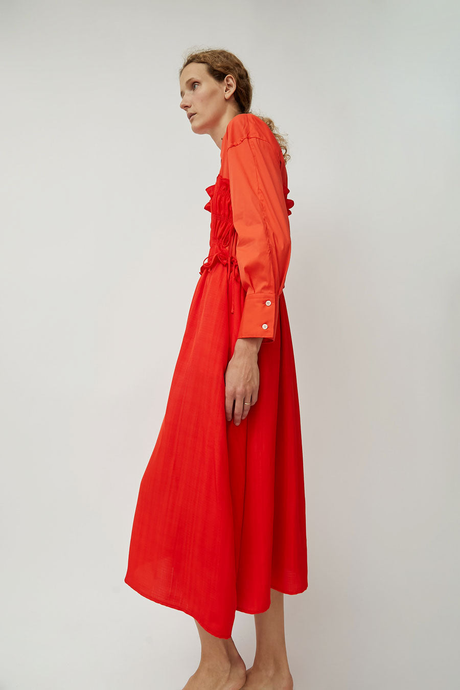 CORDERA Viscose Gathered Dress in Coral