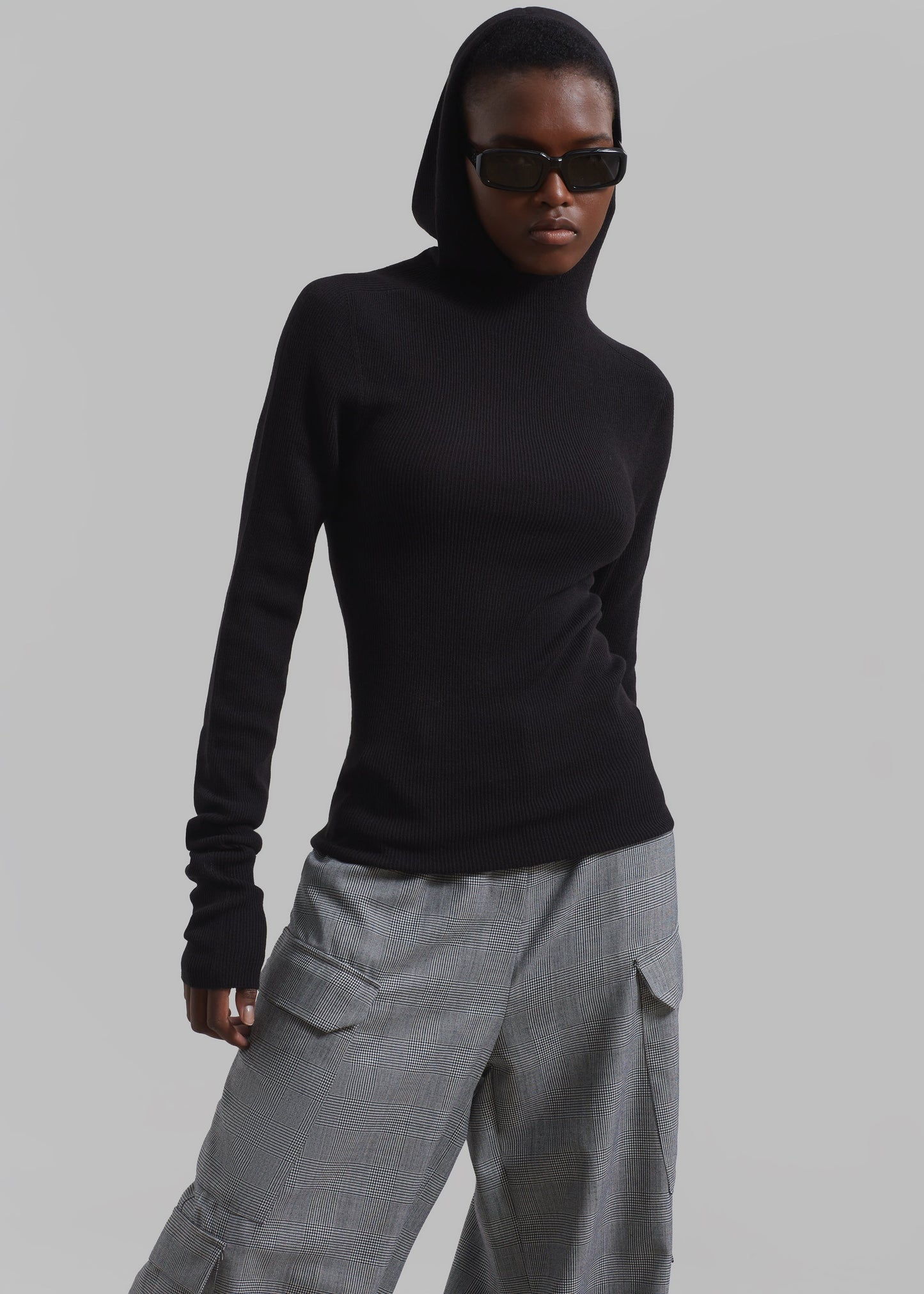 Danae Hooded Knit Top - Black