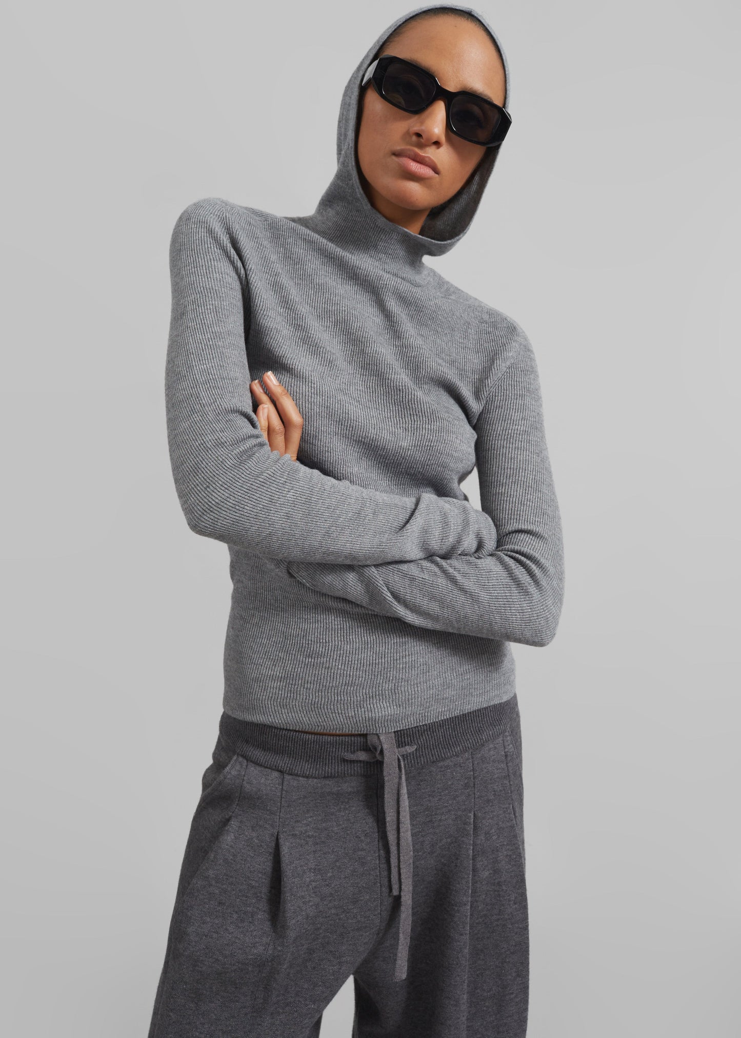 Danae Hooded Knit Top - Grey